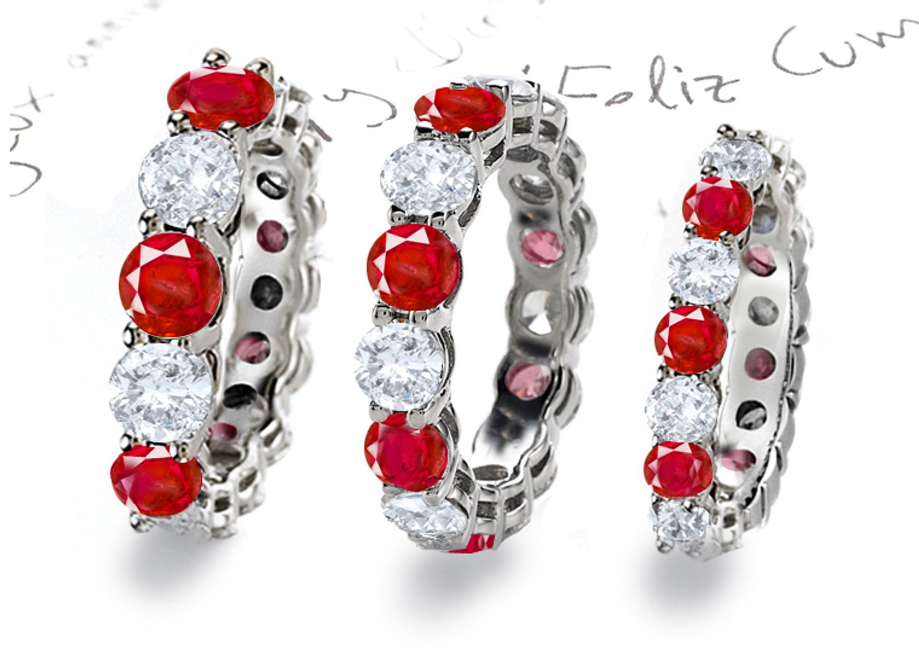 Classic Prong Set Round Diamond & Ruby Eternity Ring in Gold