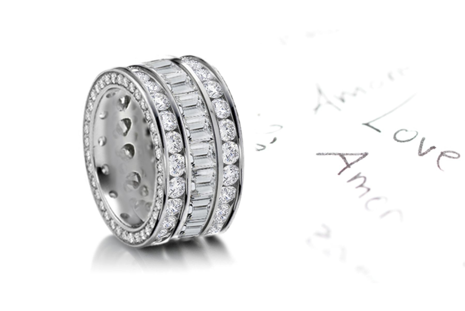 Tailor Designed Sparkler of Baguette Cut Diamonds bordered by row of Asscher Cut Diamonds in 4.0 to 5.50 carats