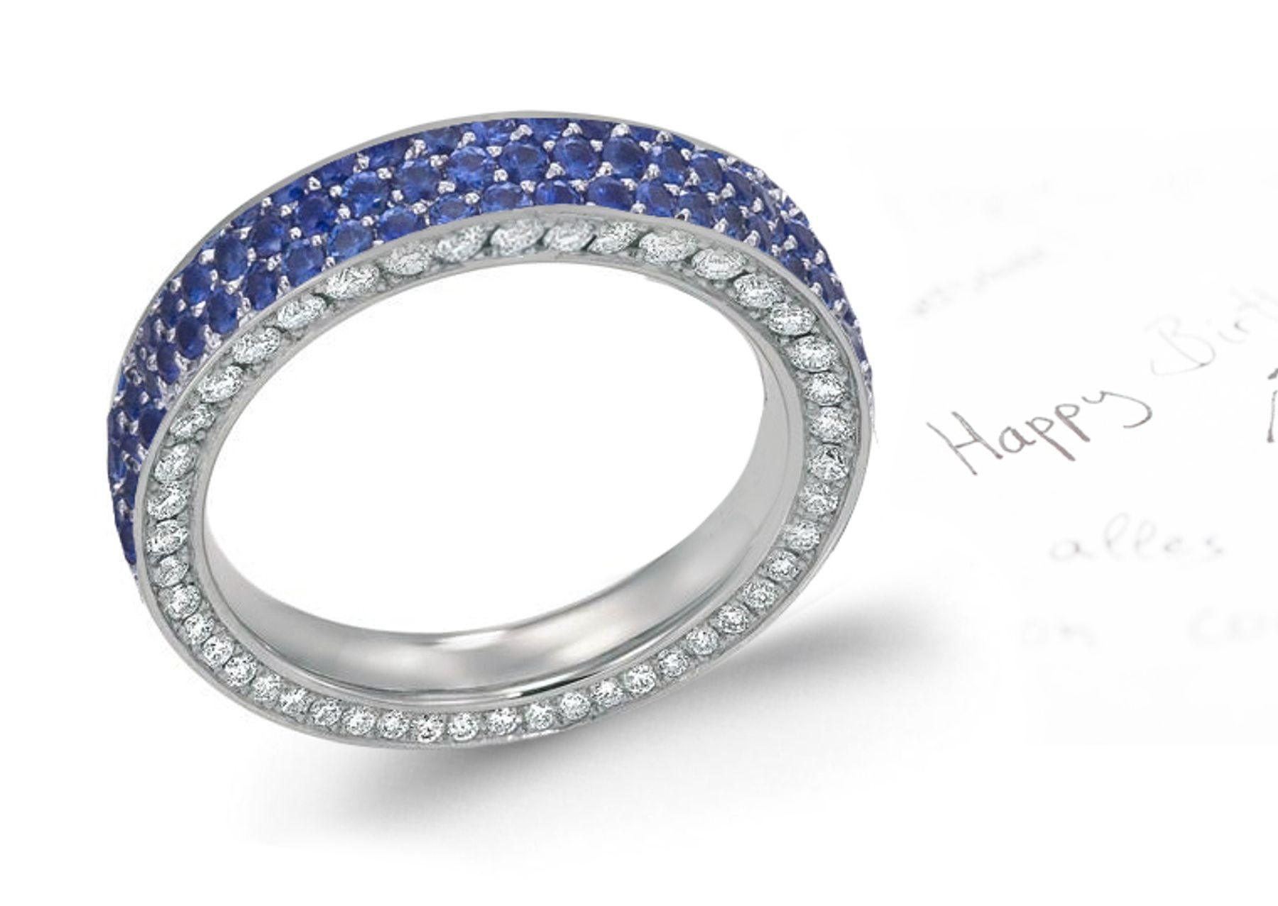 Micropavé Blue Sapphire & Diamond Special Design Open Work Halo Band