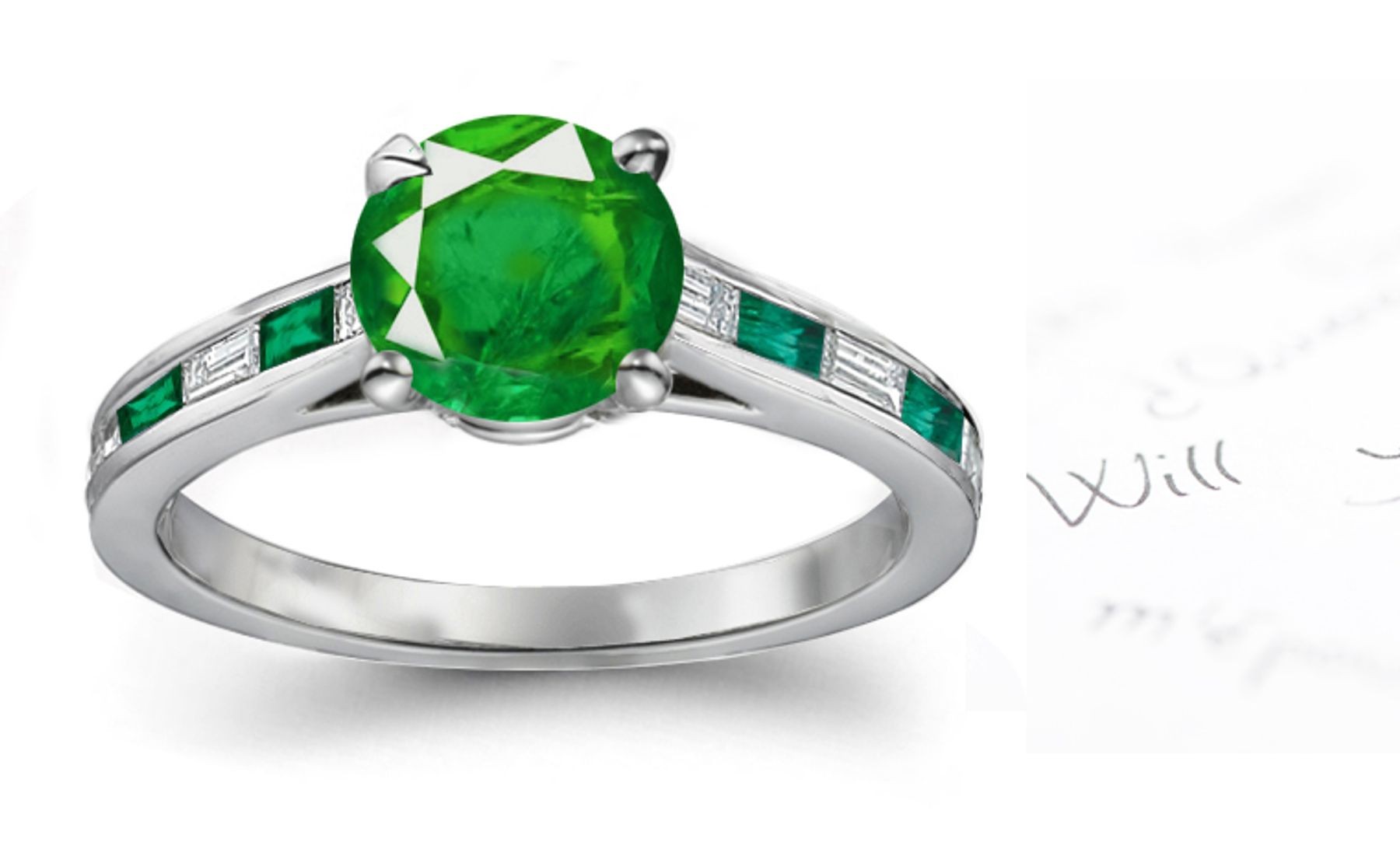 May Birthstones: Channel Set Emerald & Diamond Ring in 14k White Gold Size 2.72 1.53 mm