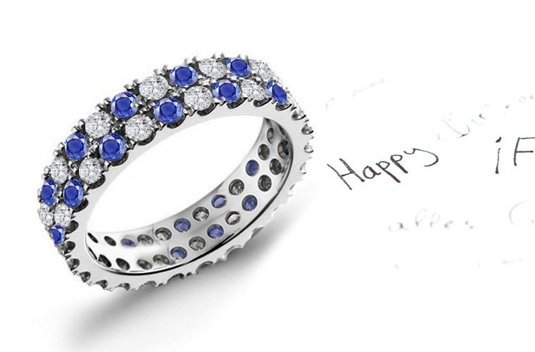 2 Prong Set Sapphire & Sparkling Diamond Eternity Ring in Gold