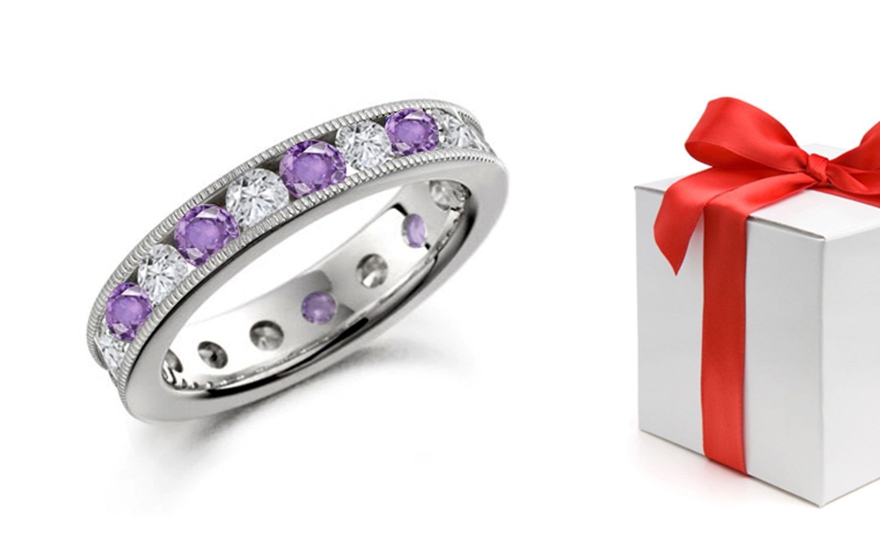 Shining: Very Popular Purple Sapphire & Diamond Wedding Rings