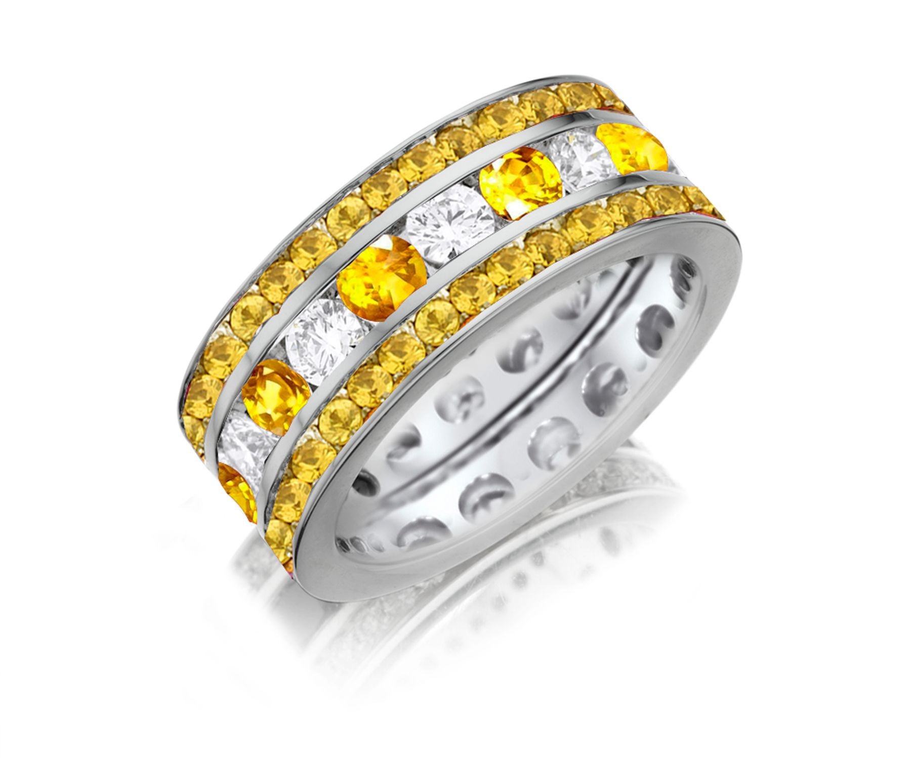Made To Order Just For You Round Yellow Sapphire & Diamond Prong Set Eternity Anniversary Band Rings