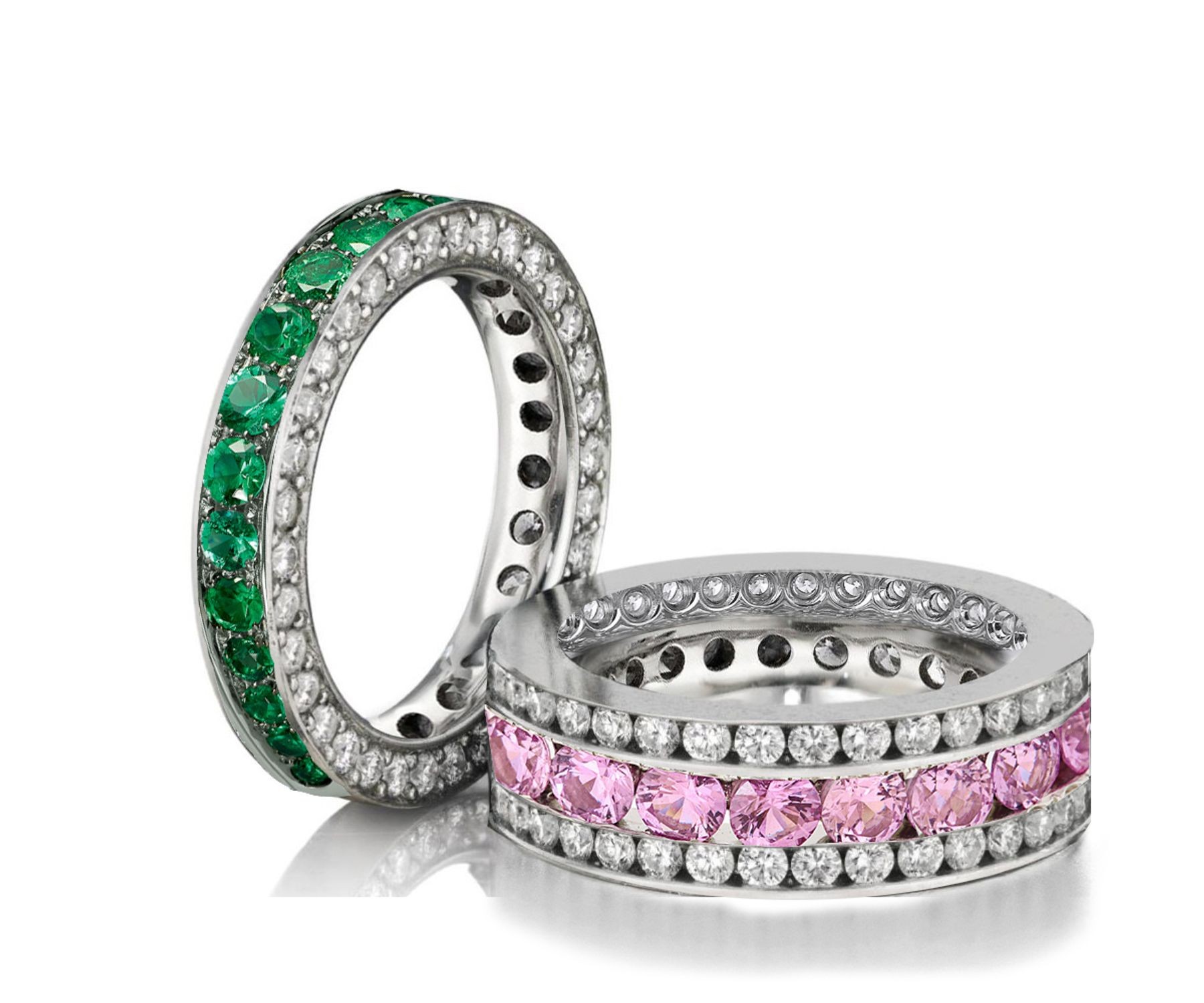 Made to Order Great Selection of Channel Set Brilliant Cut Round Diamonds Emeralds & Pink Sapphires Eternity Rings & Bands