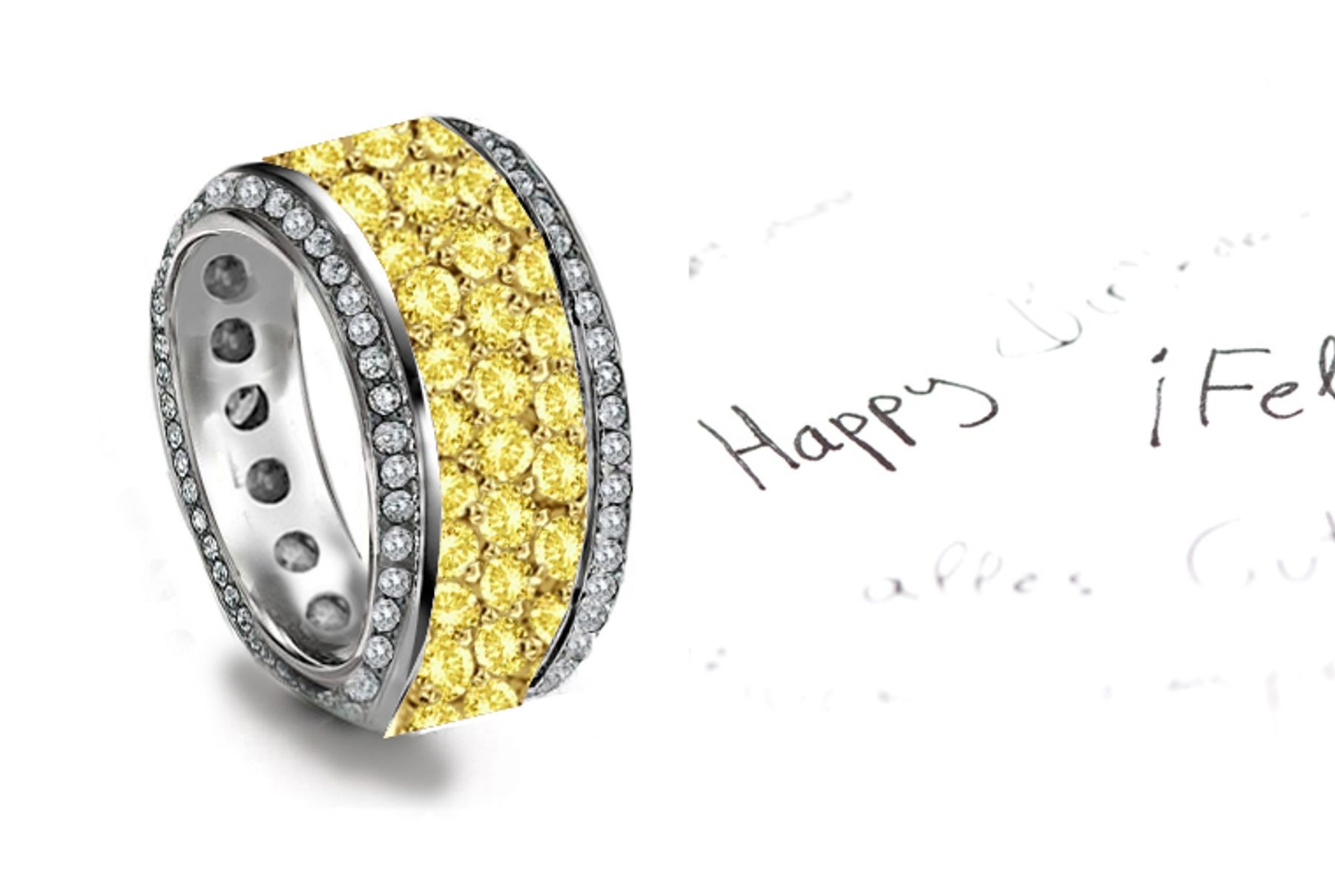 Magical: 6 mm Wide Micropavee Crusted Yellow Diamonds in Center & Diamond Decorated Sides 