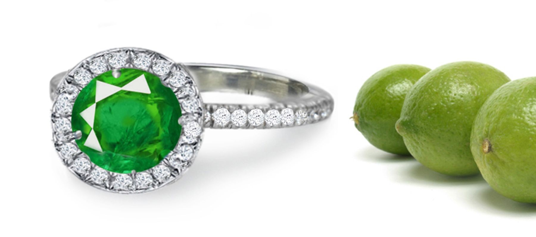 A Ring Made of Round Emerald with Diamond Halo Bordered is Noteworthy of The Gaze