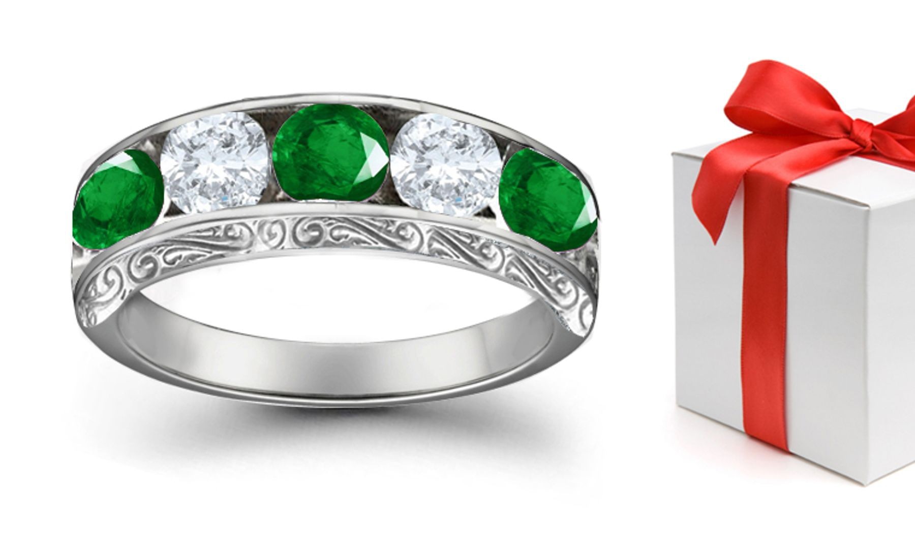 Enchanting Collection: Platinum & Diamond Emerald Five Stone Ring