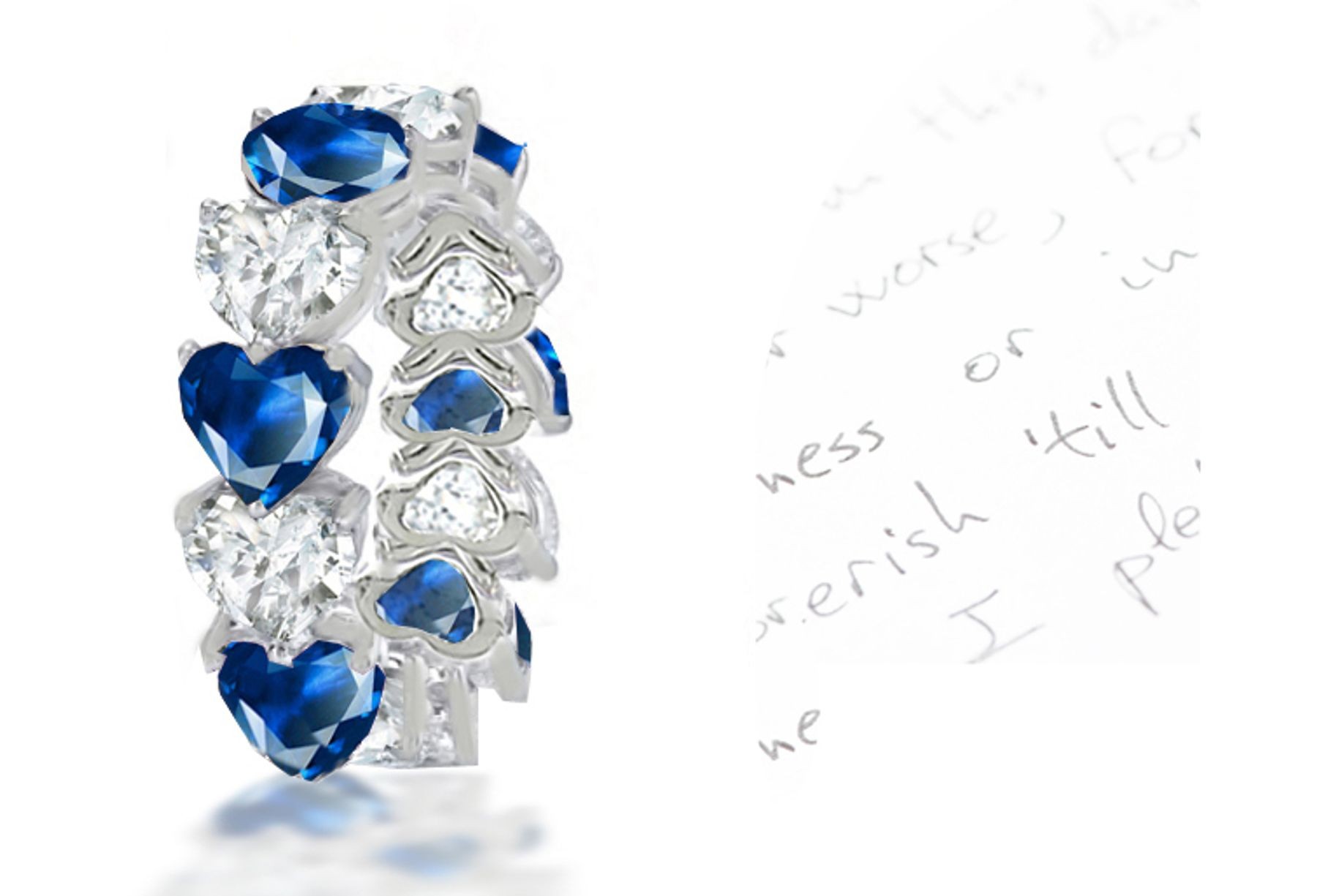 Designer: Soecial Blue Sapphire Heart & Diamond Heart Stylish Eternity Ring