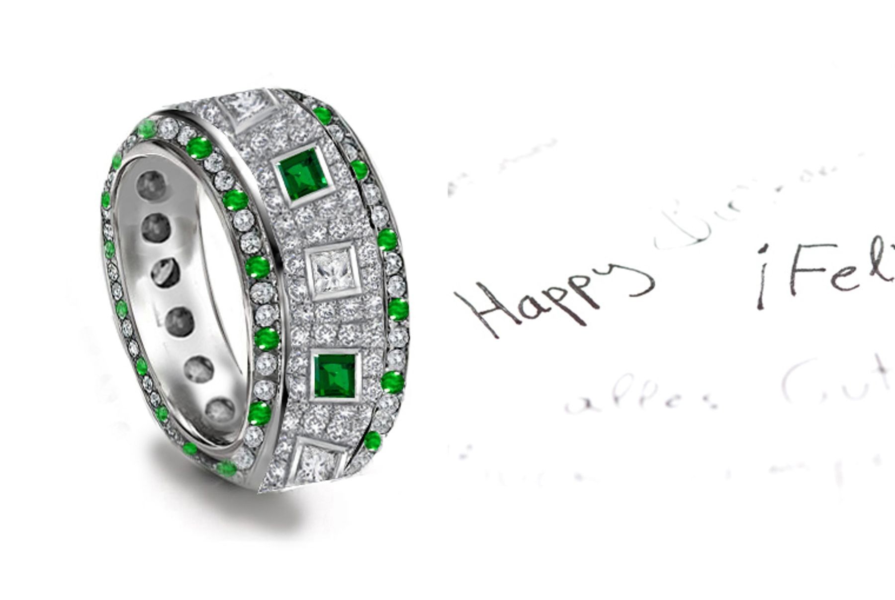 Breathtaking: Micropavee Emerald Diamond Princess Cut Eternity Square Band