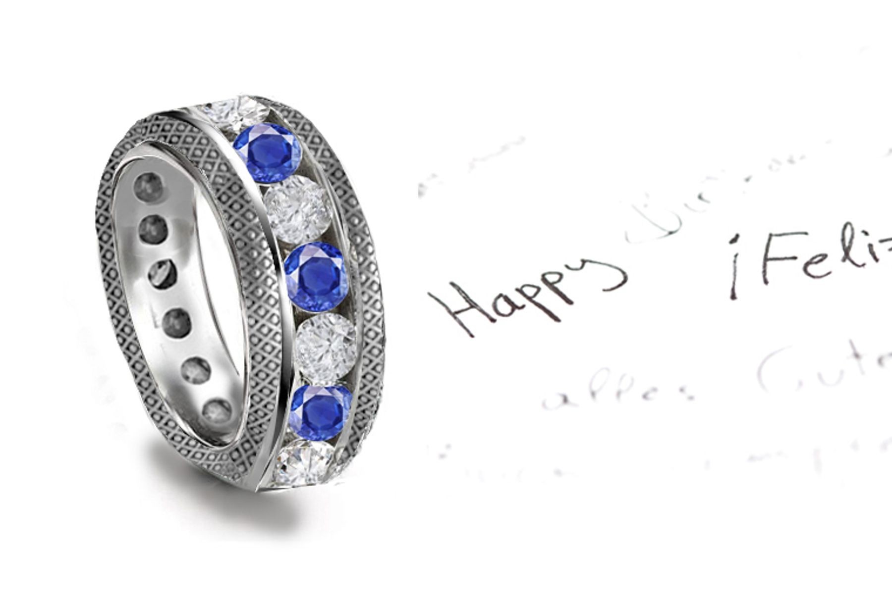 French Foliate Scrolls & Motifs Sapphire & Diamond Eternity Band