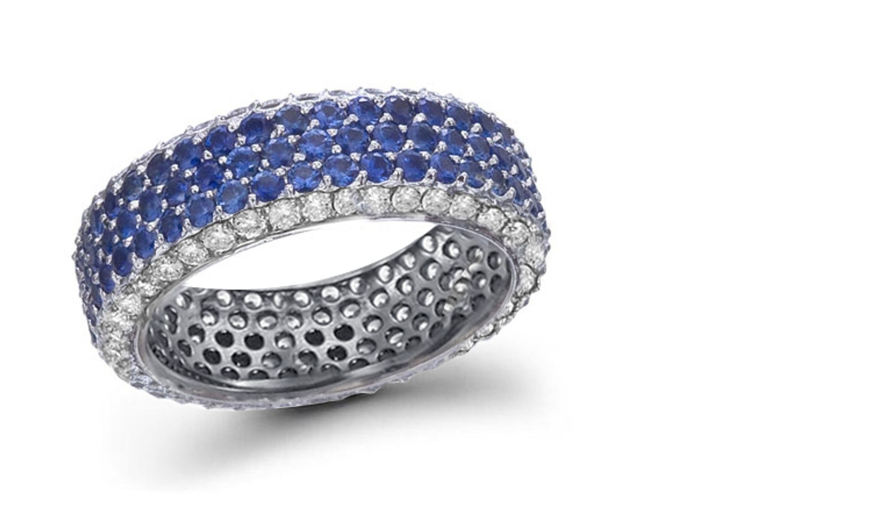 Micropavé Blue Sapphire & Diamond Special Design Open Work Halo Band