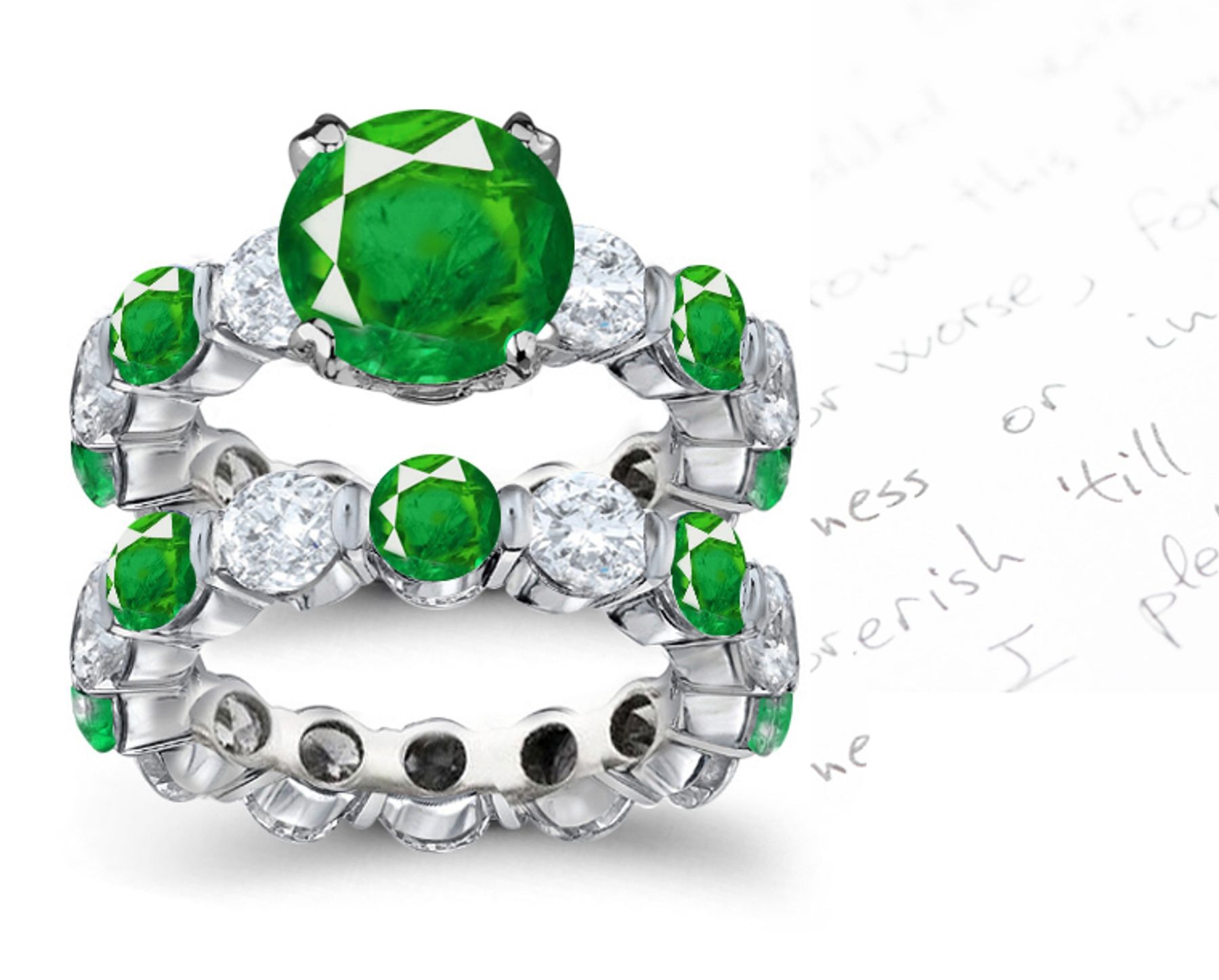 Various Sizes and Styles: Prong Set Emerald & Diamond Ring 14k White Gold 