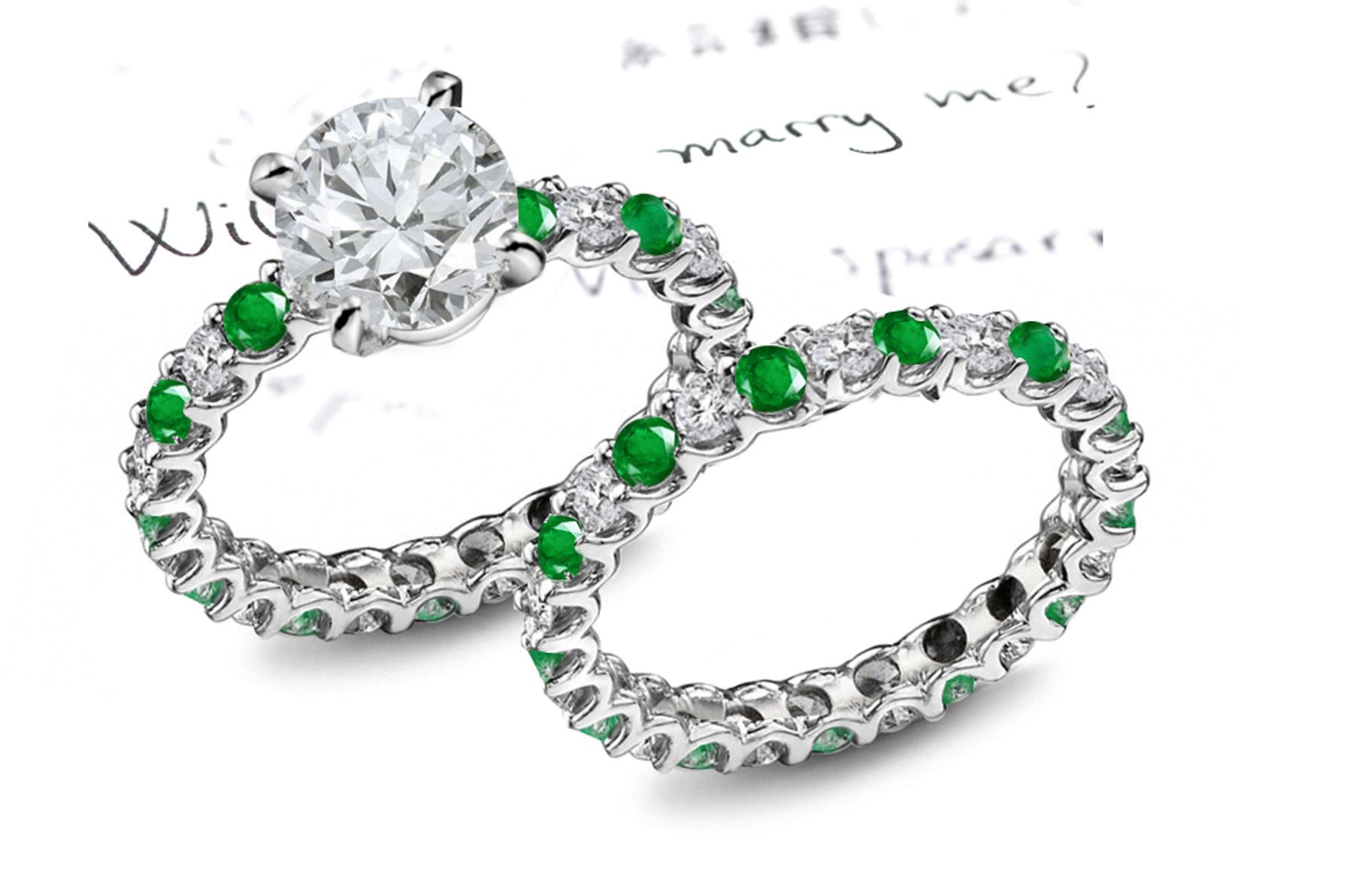 Brilliant Green Stones: Genuine Round Diamond atop Claw Set Emerald & Diamond Eternity Ring & Gemtone Eternity Band Size 6