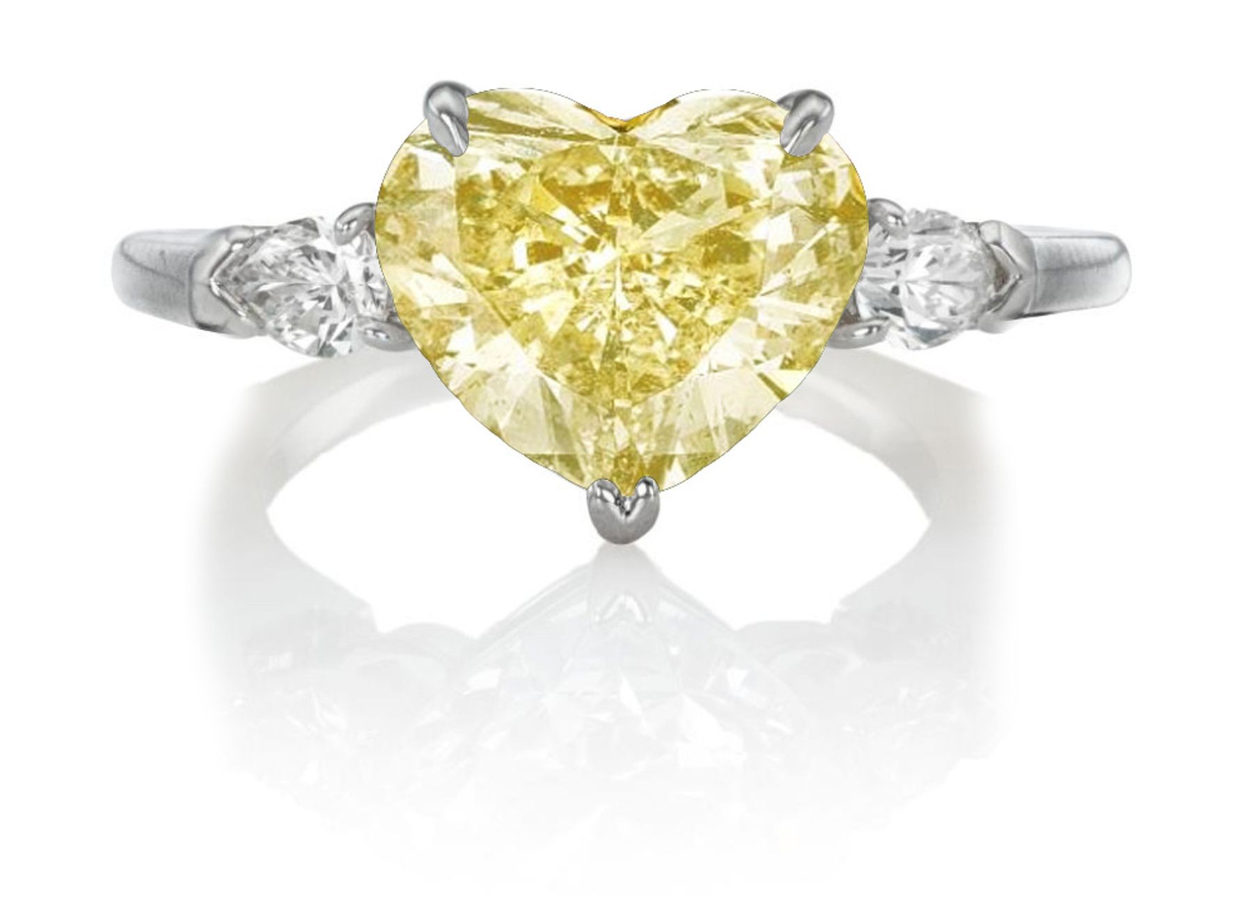 Premium Quality Unique Pear Shaped Diamonds & Yellow Sapphire Heart Three Stone Rings