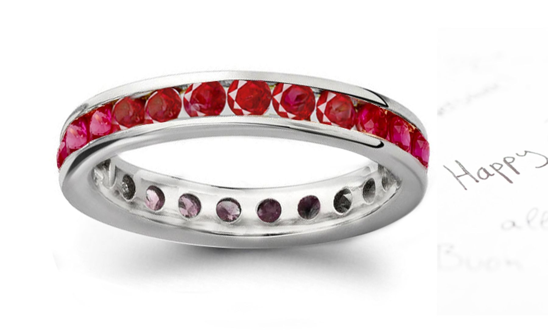 Eternity Rings: Platinum channel set round rubies eternity band