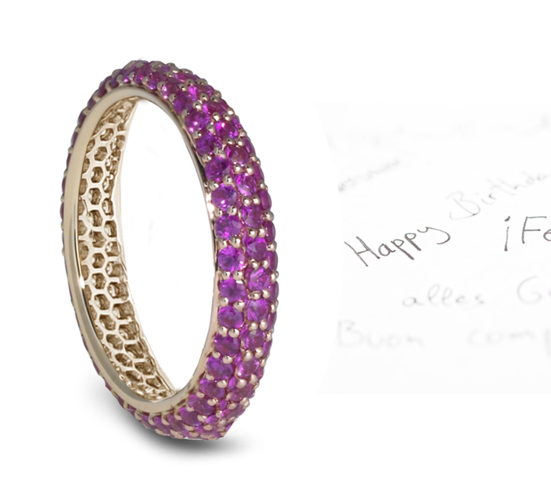 pave Set Purple Sapphire Eternity Ring Catches Eye With Bold Light
