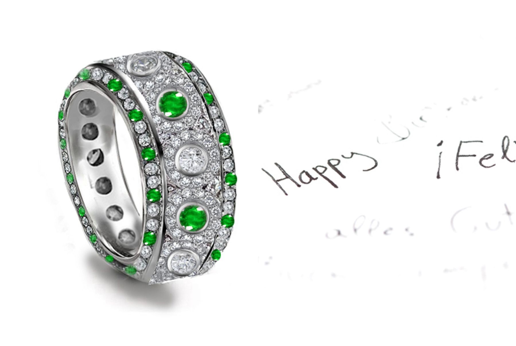 Celebration: Micropavee Emerald Diamond Eternity Bezel Halo Band