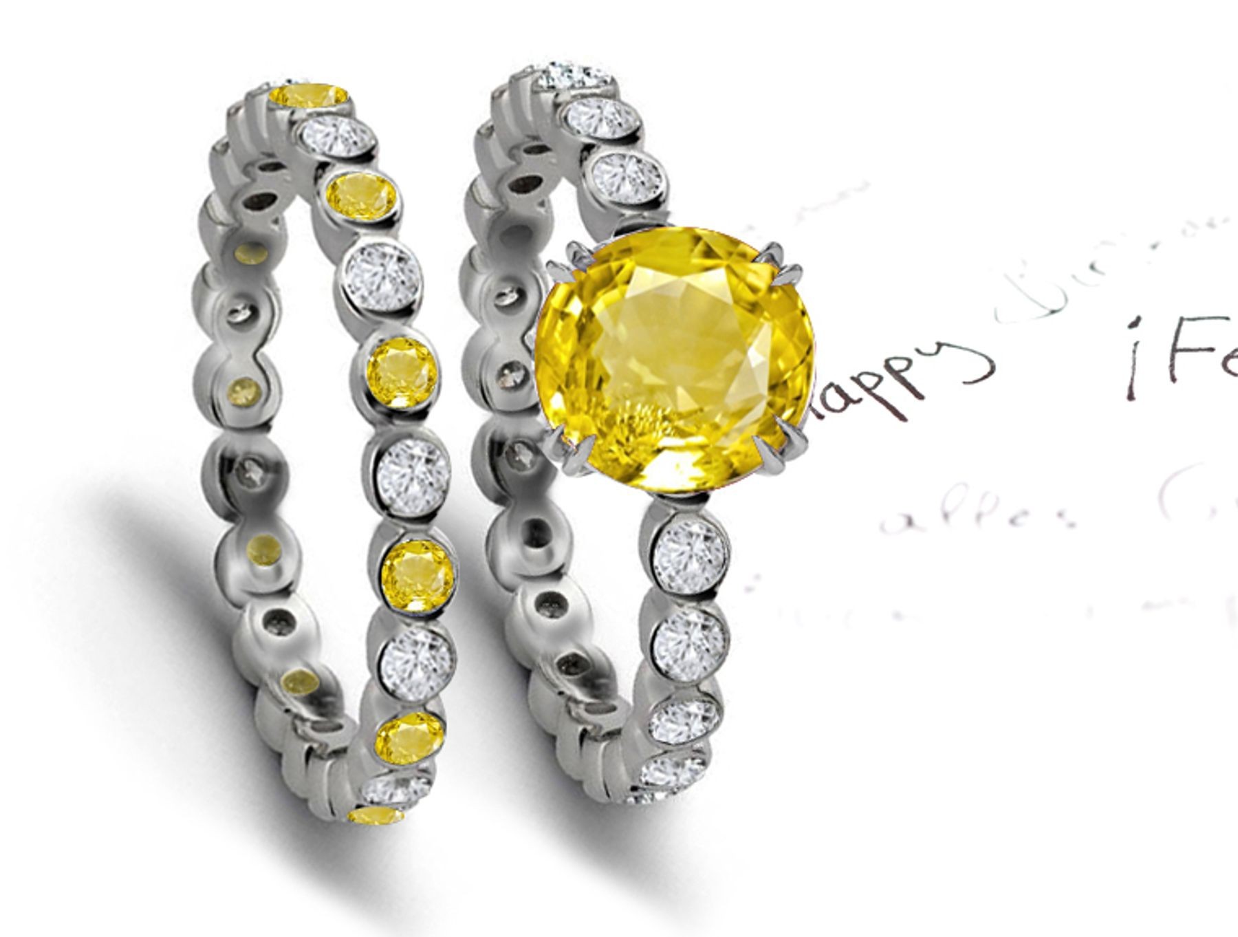 Yellow Sapphire & Diamond Engagement & Wedding Ring