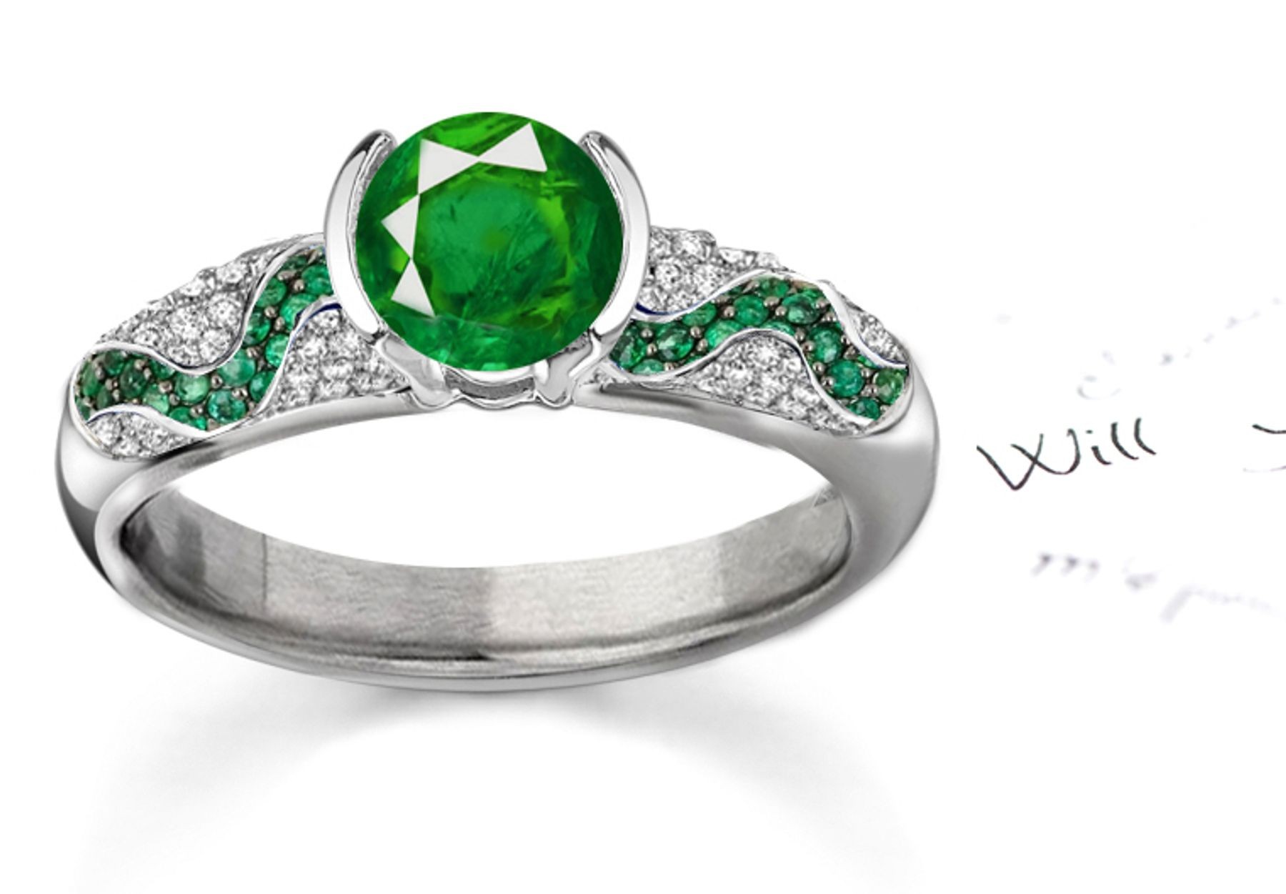 EMERALD CLUSTER RINGS:Emerald & Micropave Diamond Free Flowing Ring