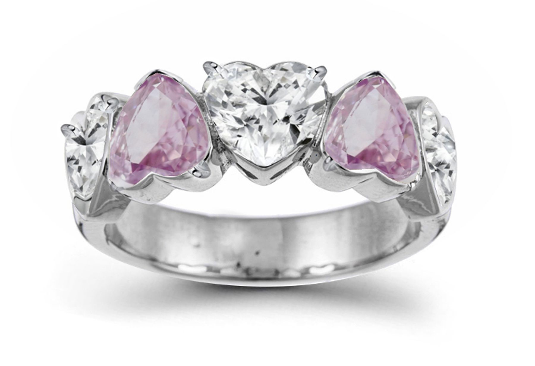 Designer Five Stone Pink Diamond Heart Ring