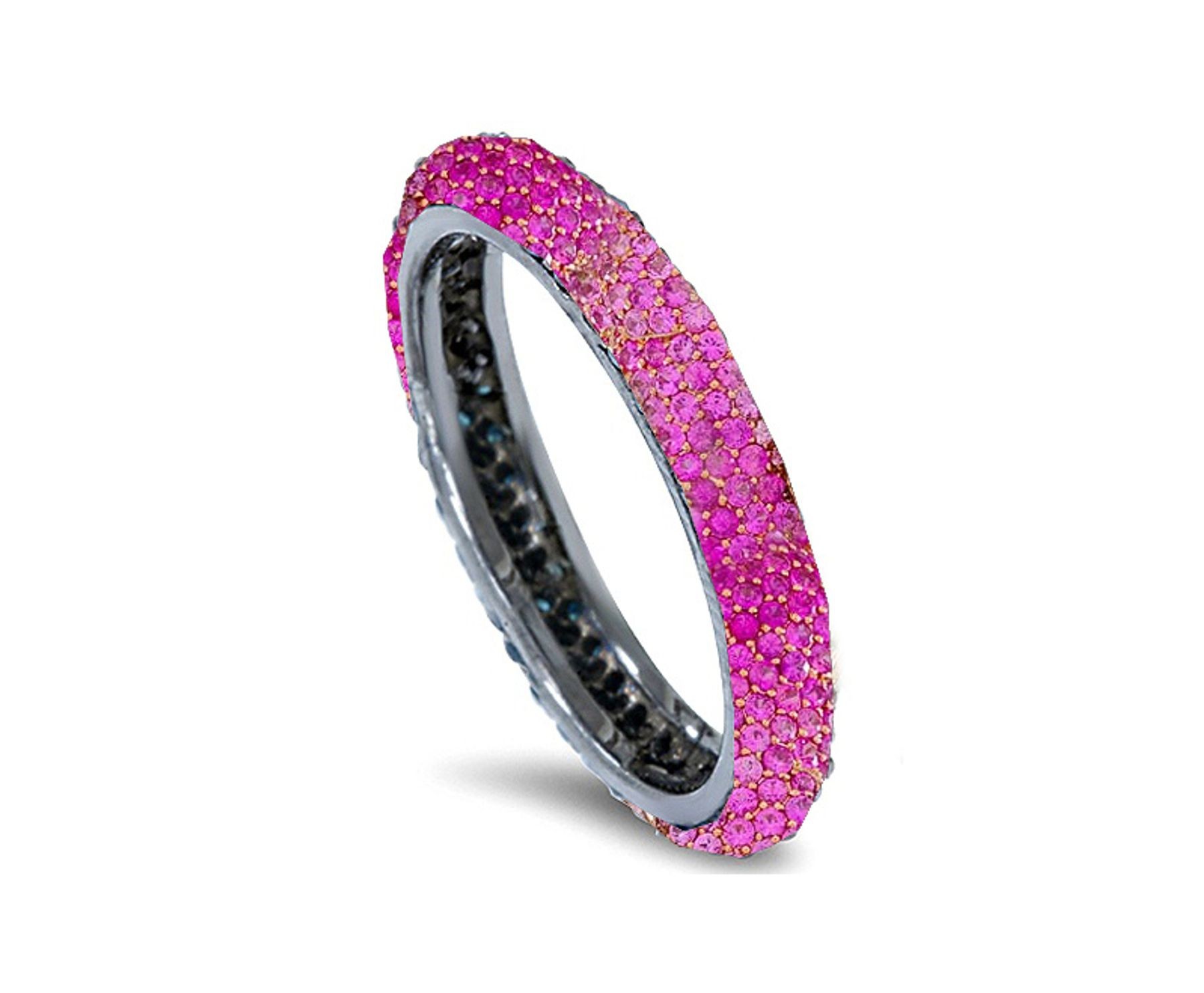 Delicate Women's Eternity Rings Featuring Vivid Pink Sapphires & Diamonds in Precision Micro pave Settings