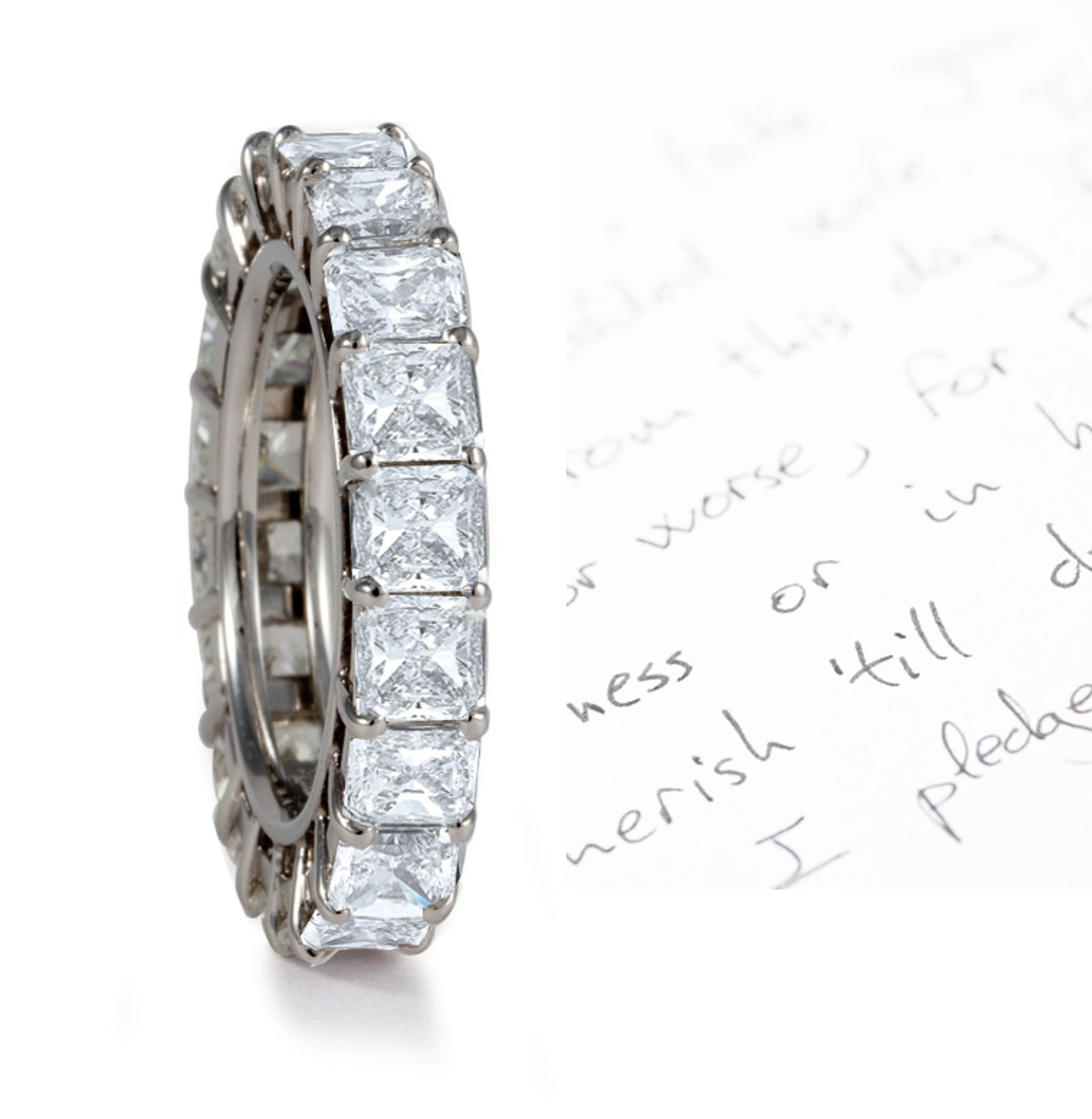 Handcraftsmanship: Splendid Prong Set Princess Cut Eternity Diamond Band Set in Platinum