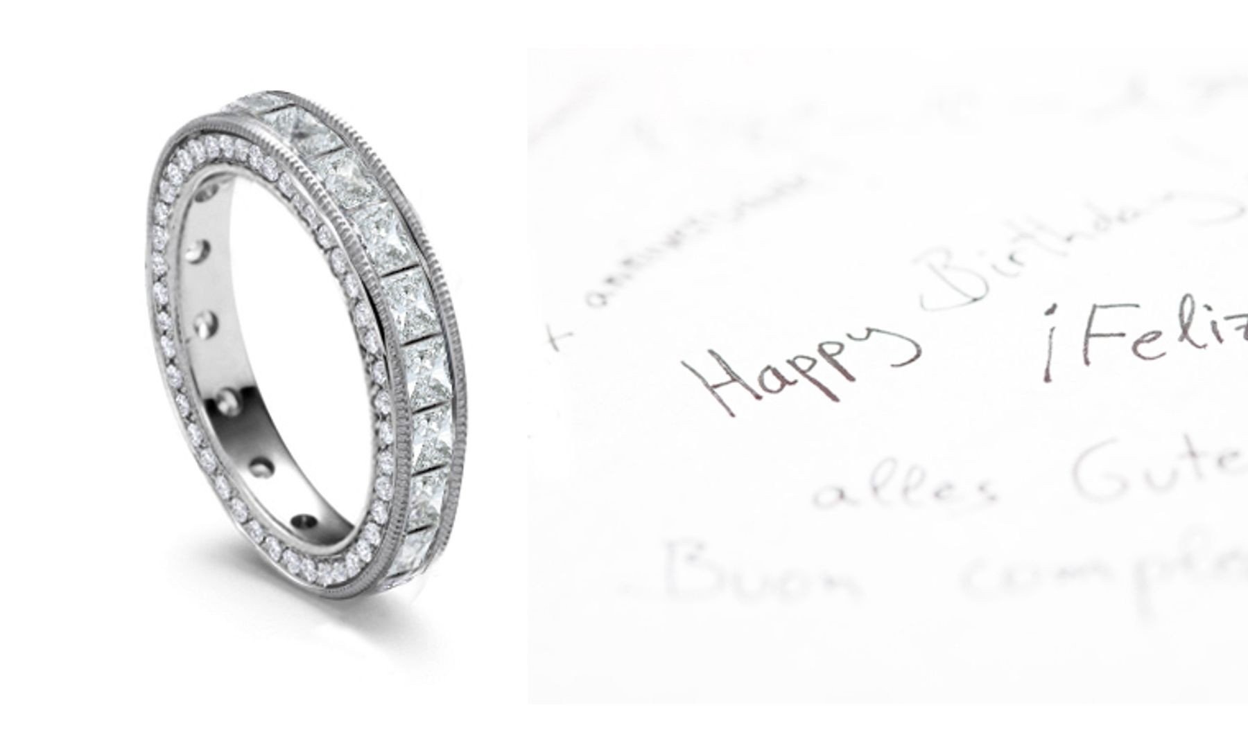 Art of Jewelry: Platinum Princess Cut Diamond Band with Twinkling Diamonds on Sides - All Angles