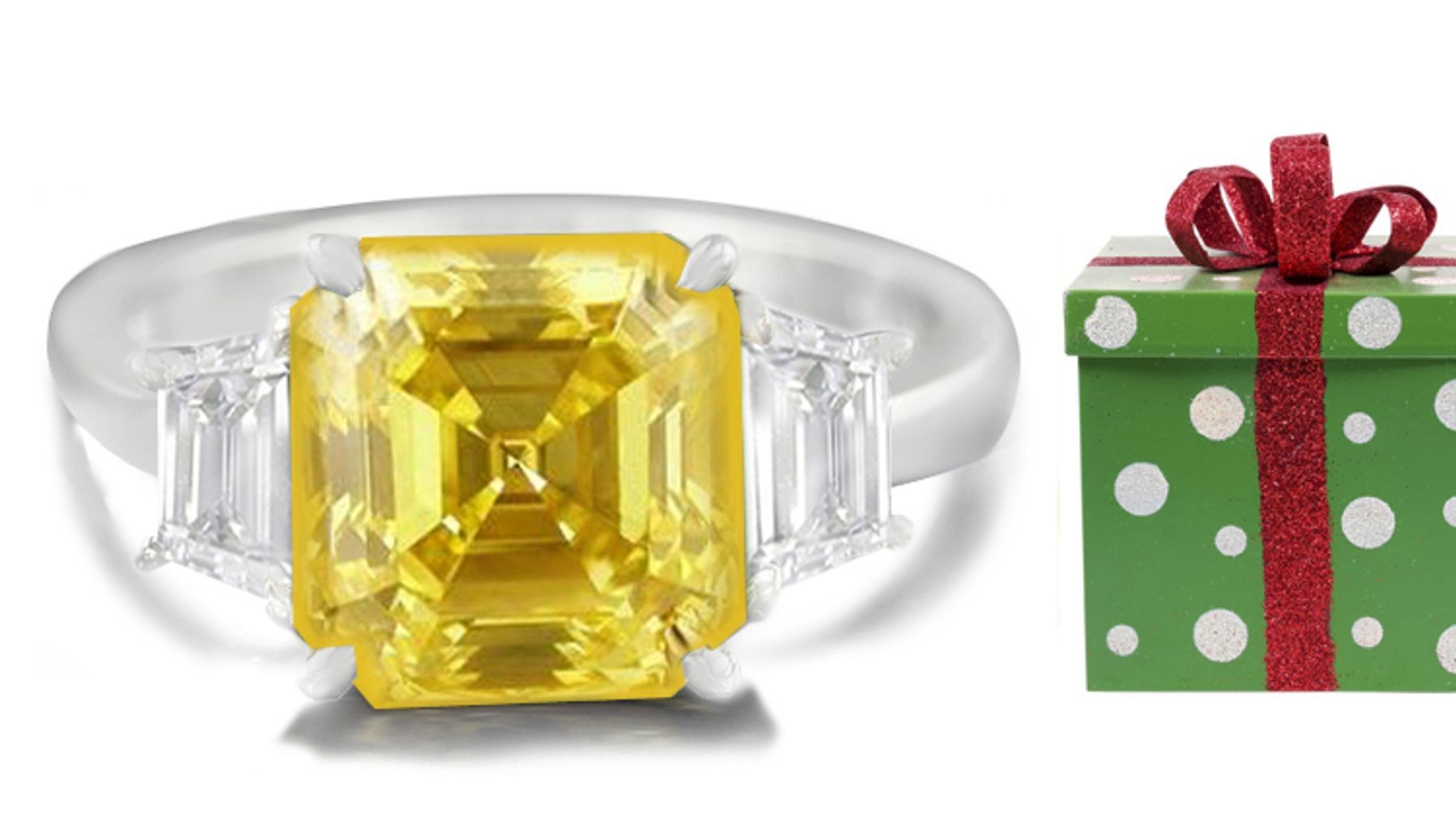 Square Yellow Sapphire with Fancy Diamonds in 14k White Gold Engagement Ring (5 mm)