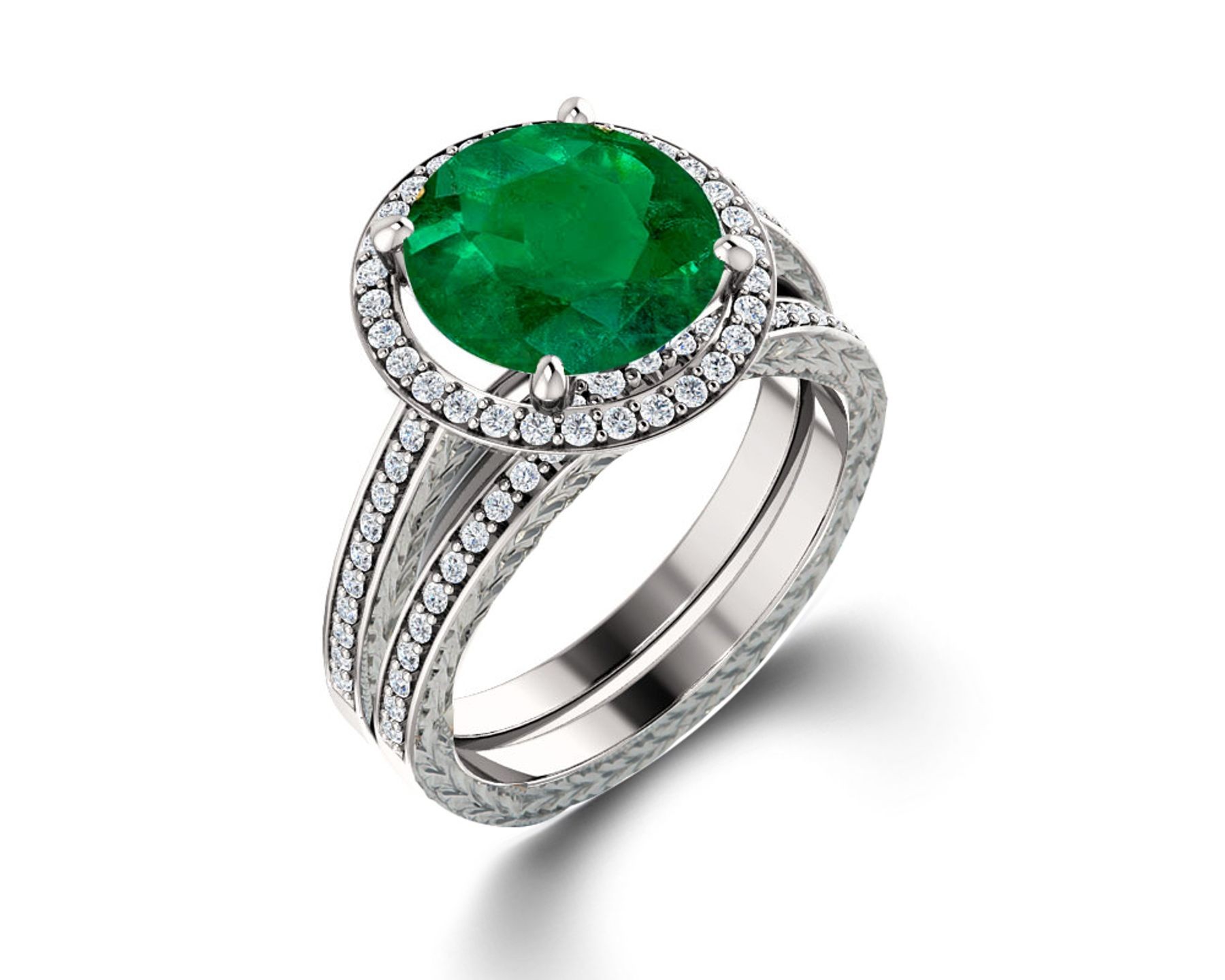 Made To Order Delicate Micro Pave Halo Vivid Green Emerald & Diamond Engagement Rings