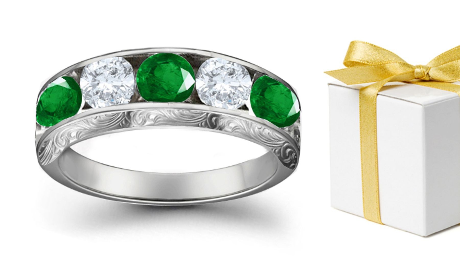 Shine More Brilliantly: Platinum & Diamond Emerald Five Stone Ring