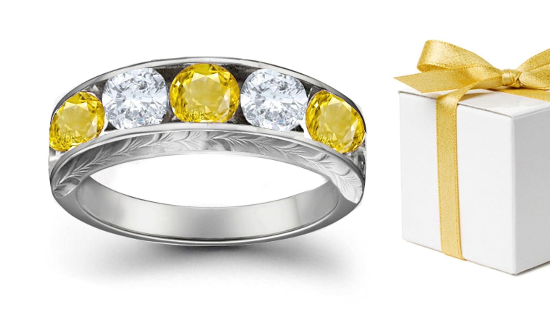 Yellow Sapphire Diamond Five Stone Rings