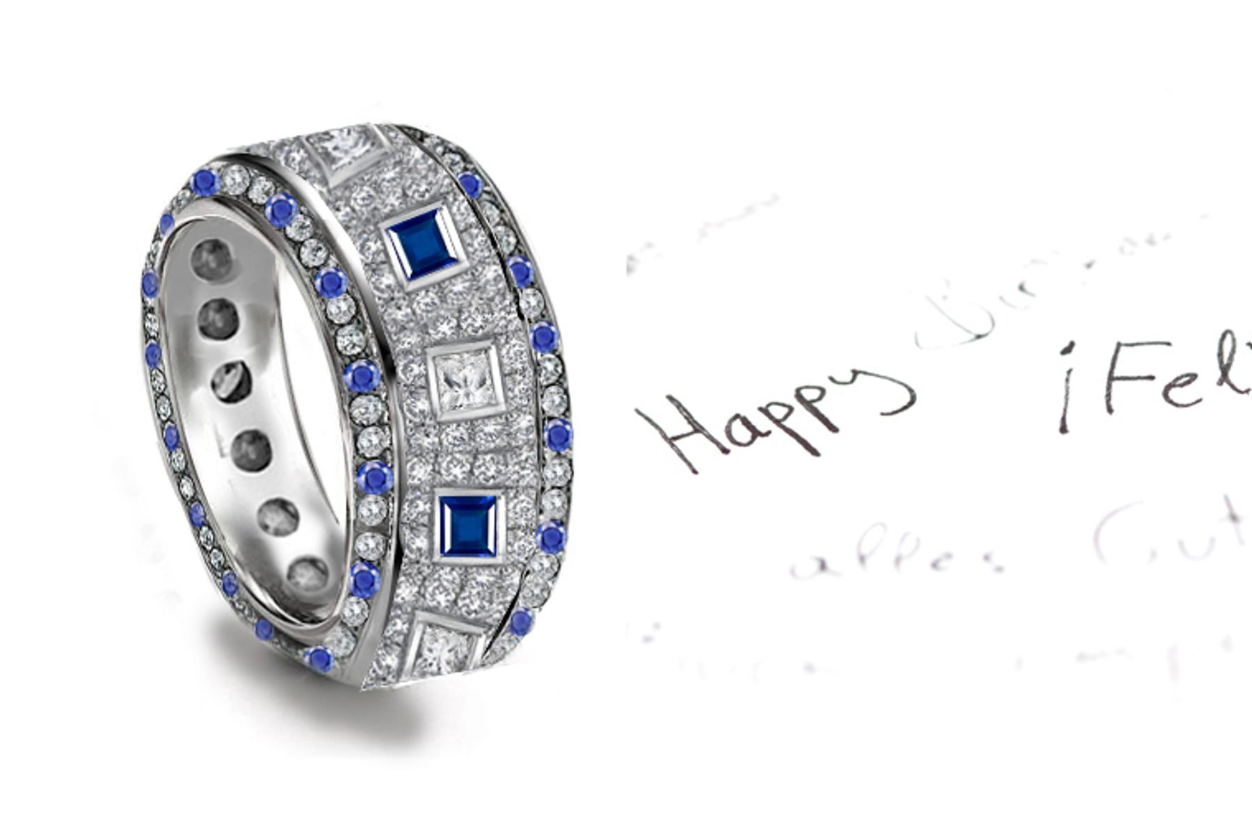 Truly Unique: MicropavéEncrusted Blue Sapphire & Diamond & Diamond Halos Eternity Band All Around