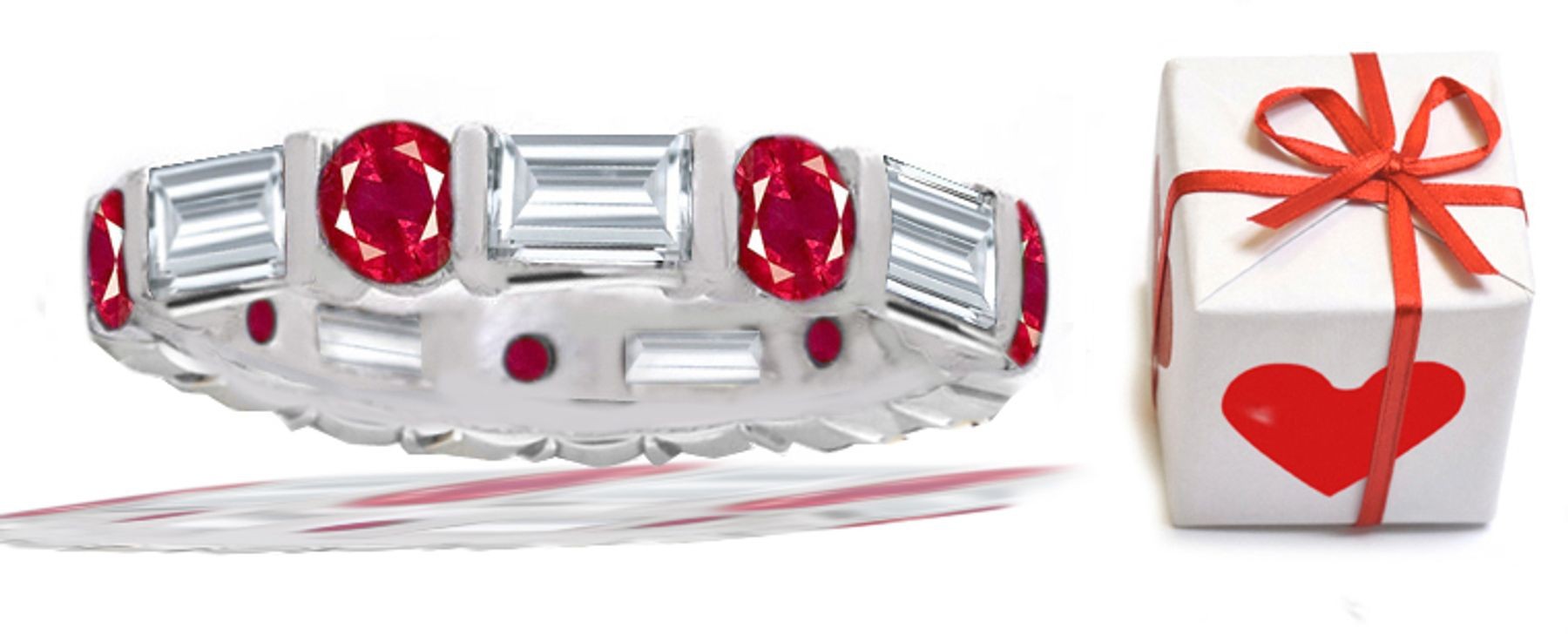 Shimmering Baguette Diamond & Round Ruby Eternity Ring in Fine Gold