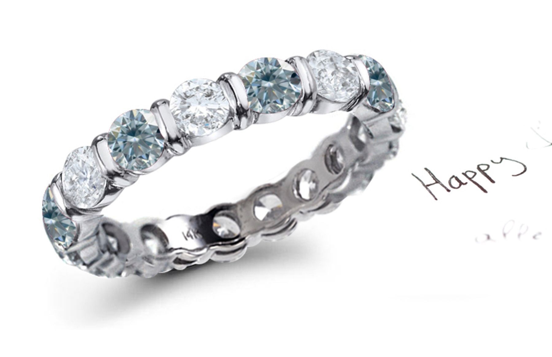 Bar Set Blue Diamond & White Diamond Eternity Ring in 14k White Gold