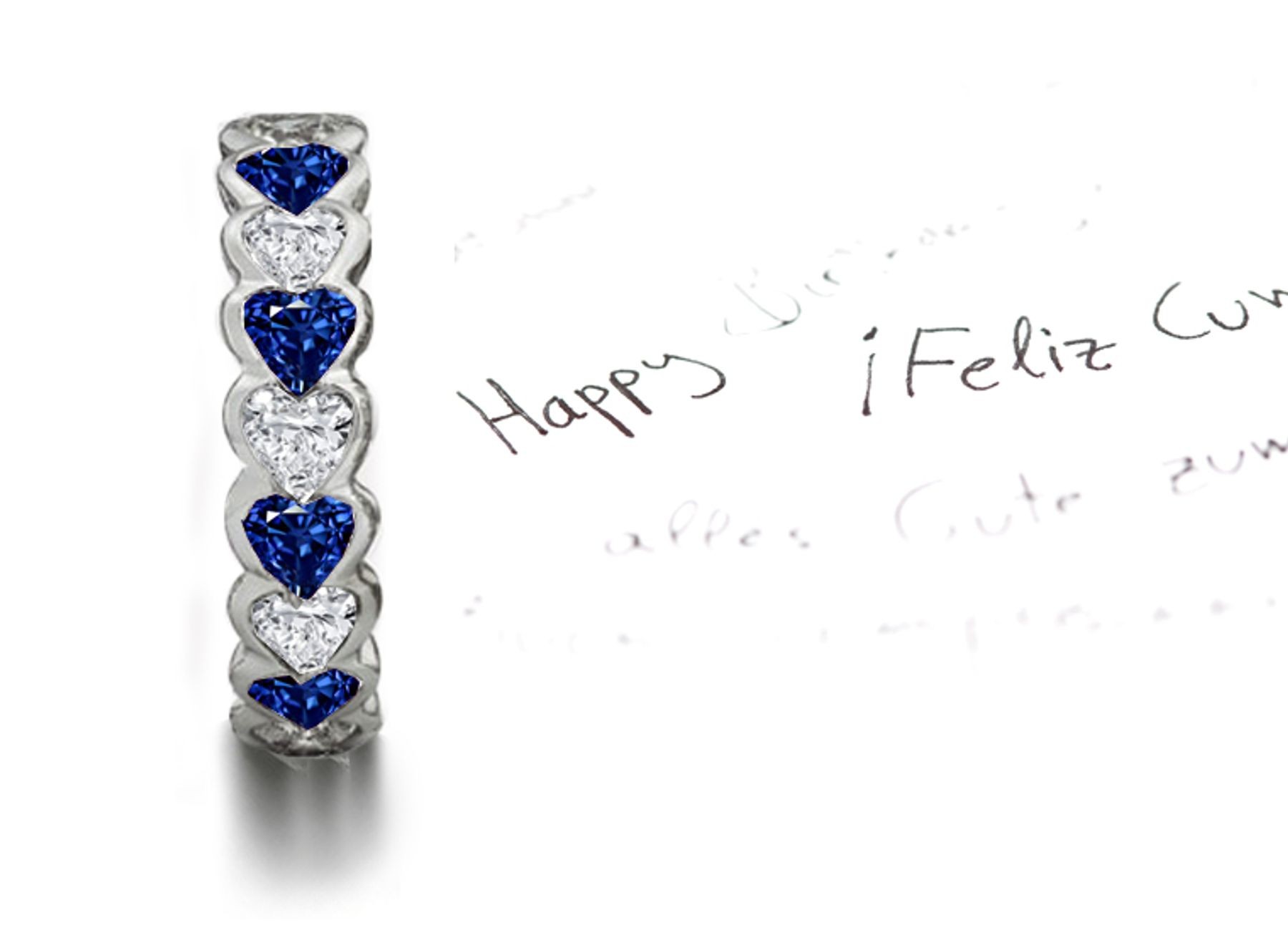 Visions of Heaven: Special Design Heart Sapphire & Heart Diamond Eternity Ring