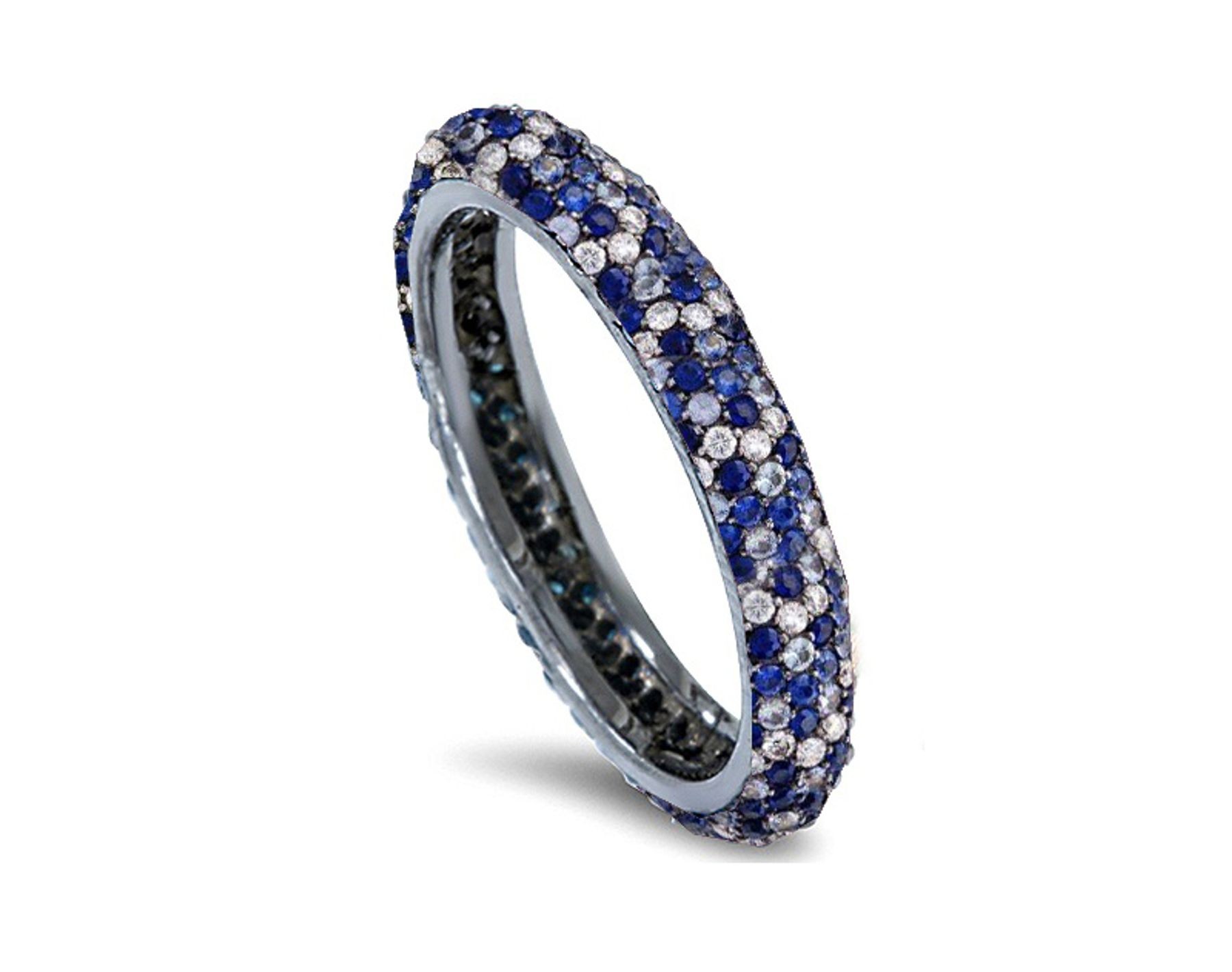 High Quality French pavee Multi-Colored Sapphire & Brilliant-Cut Round Diamond Stackable Eternity Rings