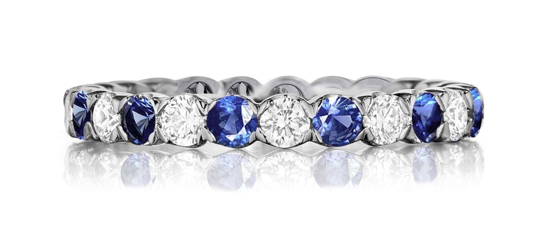 Made To Order Just For You Round Blue Sapphire & Diamond Prong Set Eternity Wedding Band Rings