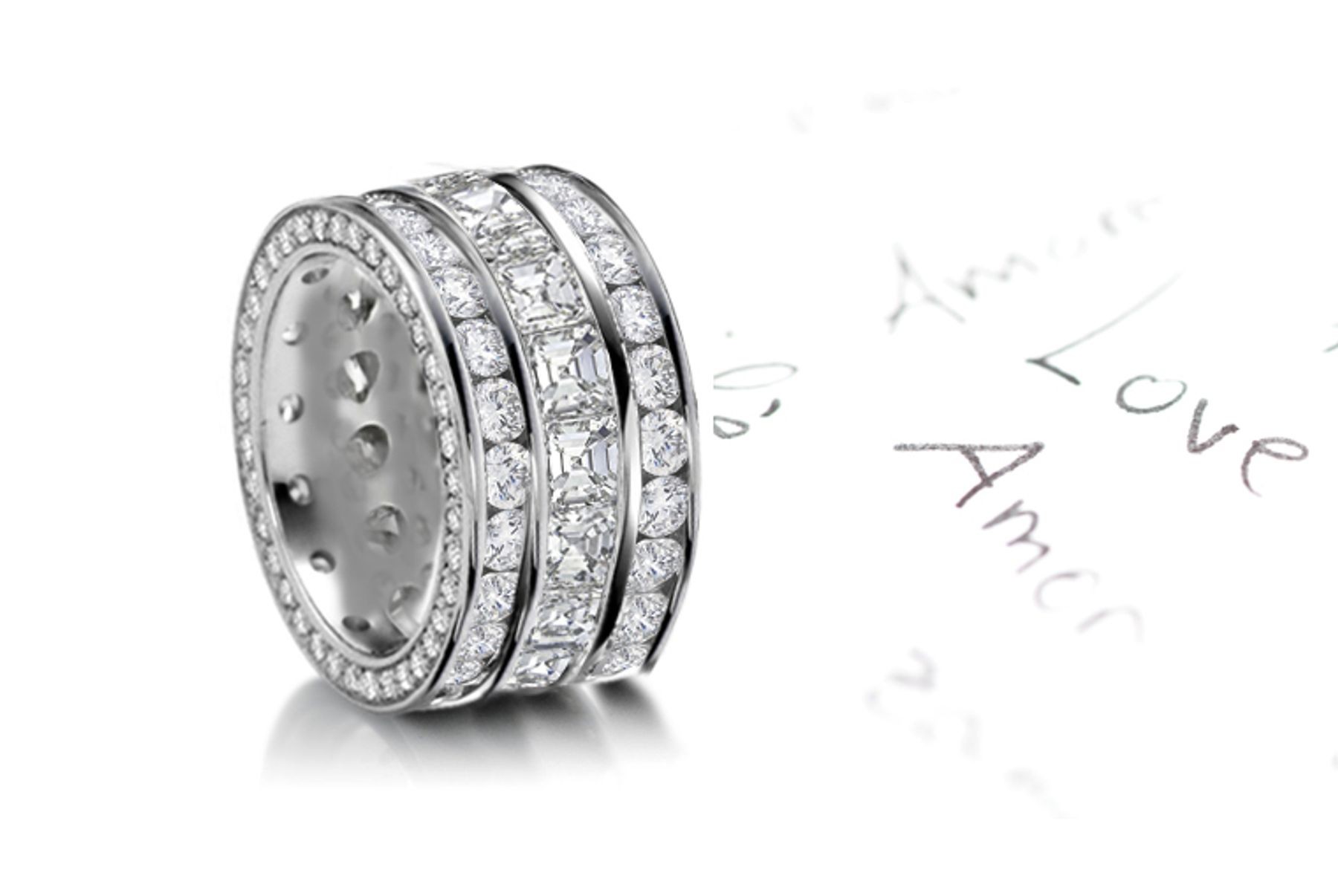 Tailor Designed Sparkler of Baguette Cut Diamonds bordered by row of Princess Cut Diamonds Engraved Sides $12,950