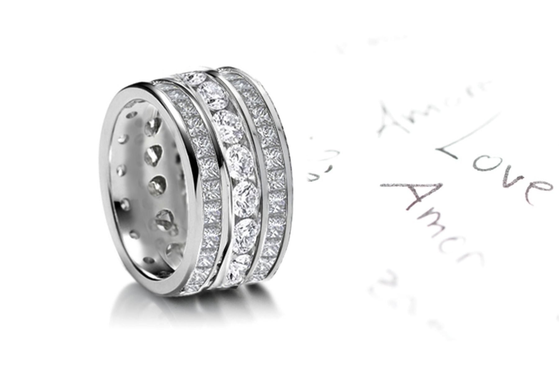 Spectacular: Stacked Trio of Round & Princess Cut Diamond Wedding Bands