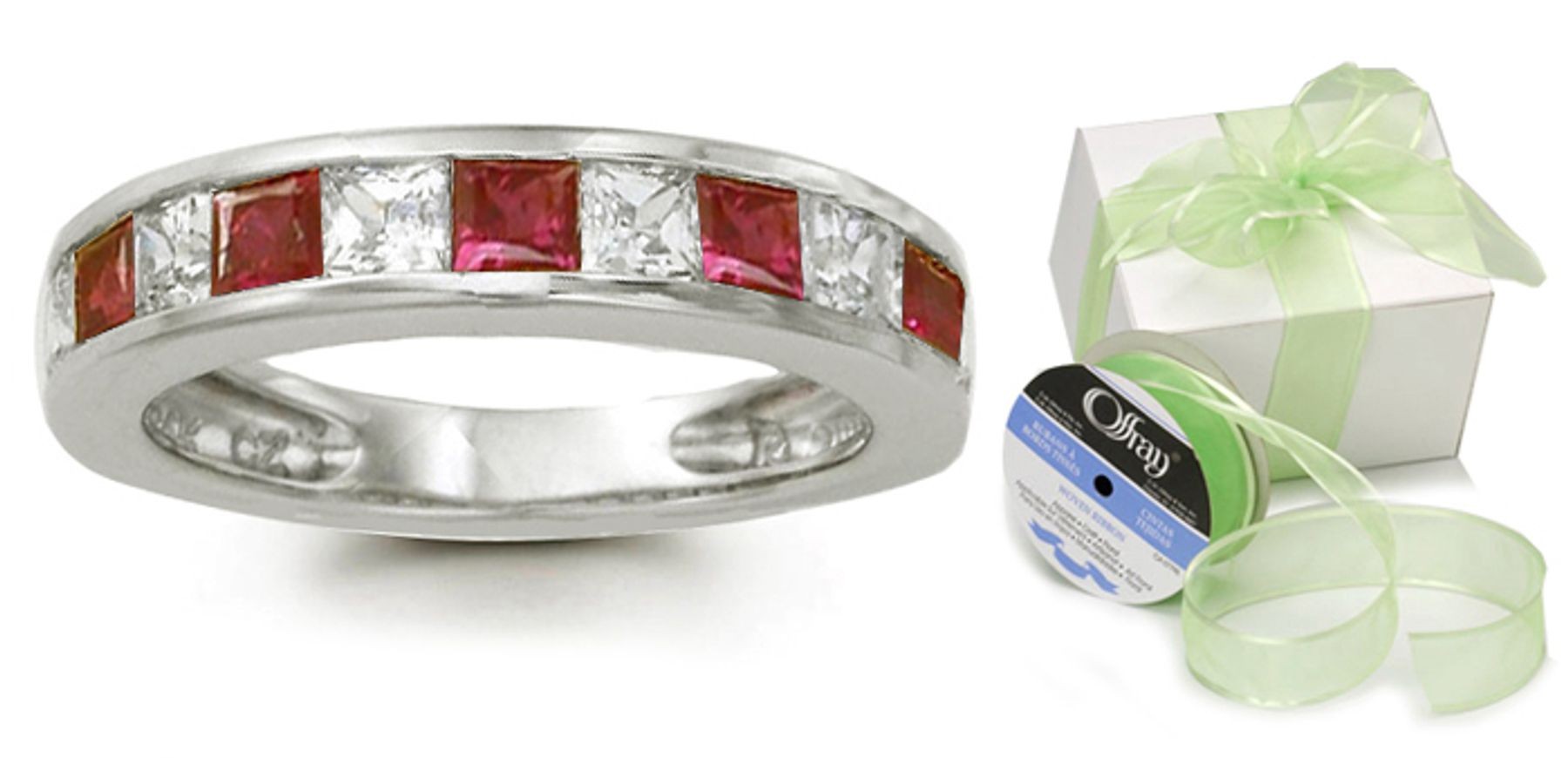 Ruby Diamond Rings: Platinum ruby diamond princess cut band