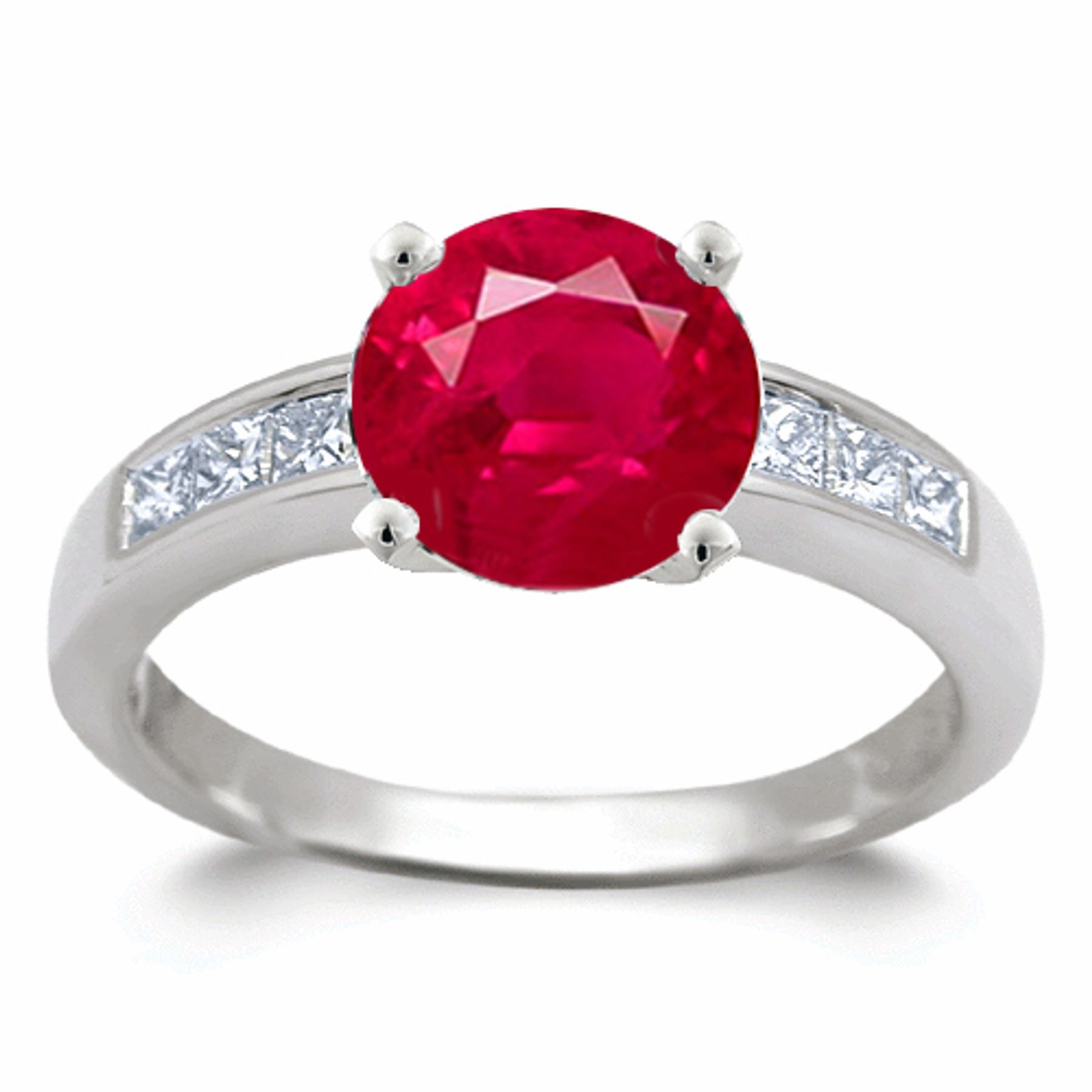 Ruby Ring: Ruby Squares and Princess Cut Center Diamond Ring in Platinum