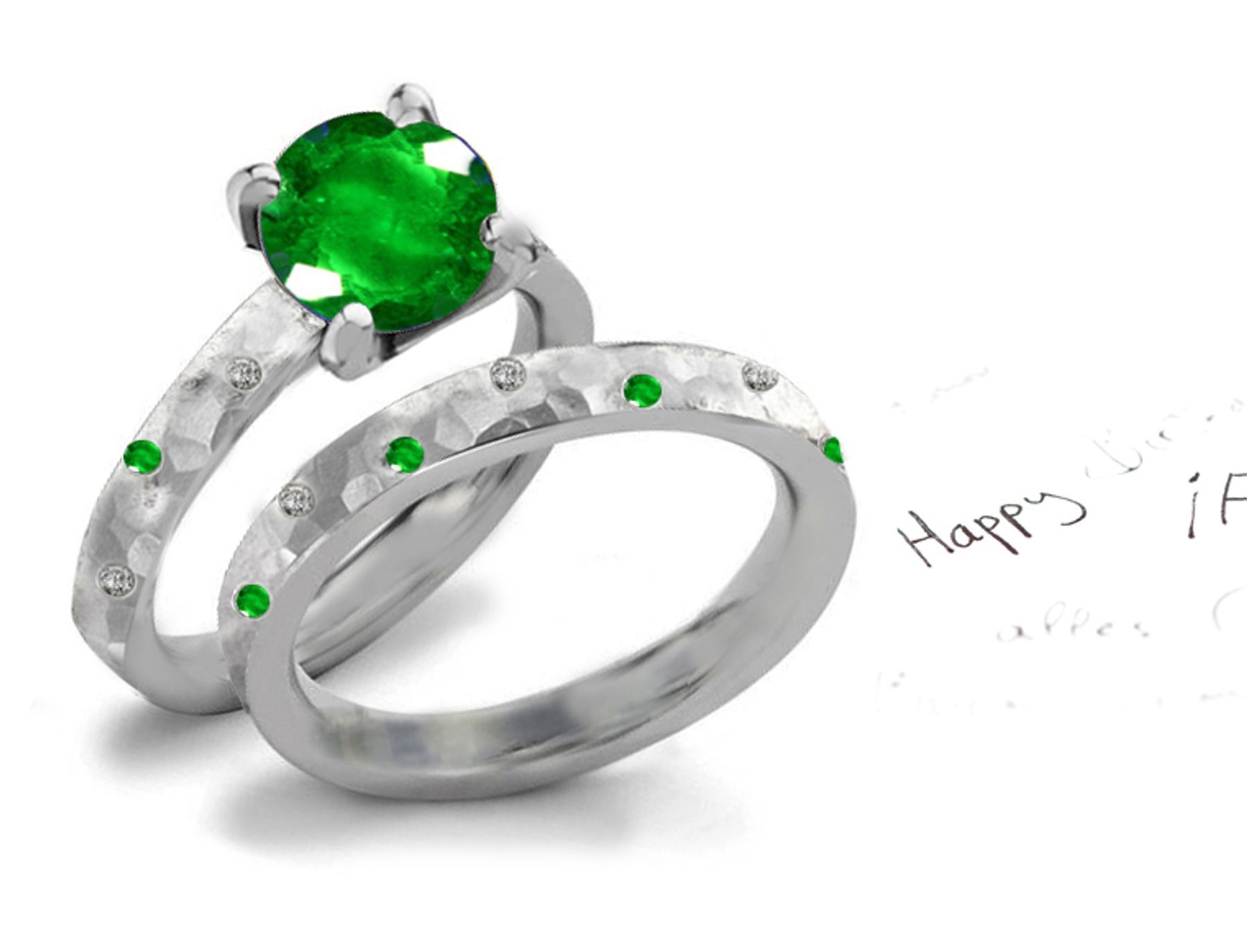 Made To Order in Gold: Beautiful Burnish Set Emerald & Diamond Ring in 14k Pure White Four Sided Solid Gold