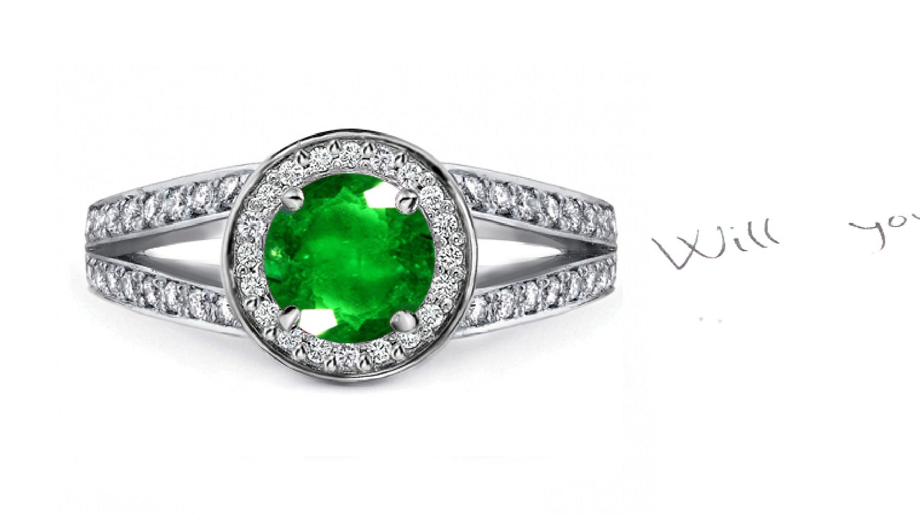 Single or Double Row: Shop On Sale! French Art Deco Pave' Emerald Diamond Gift Ring in 14k White Gold 