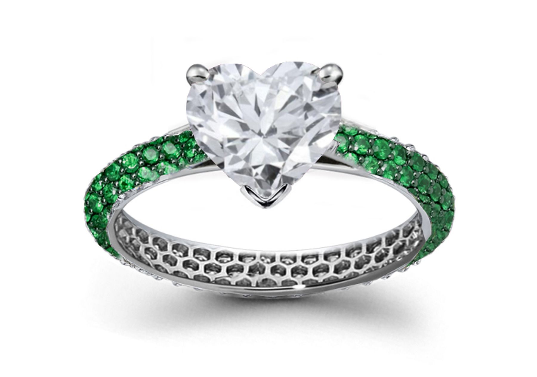 Timeless Creation: Heart Diamond & French Micropav Emerald Encrusted Ring