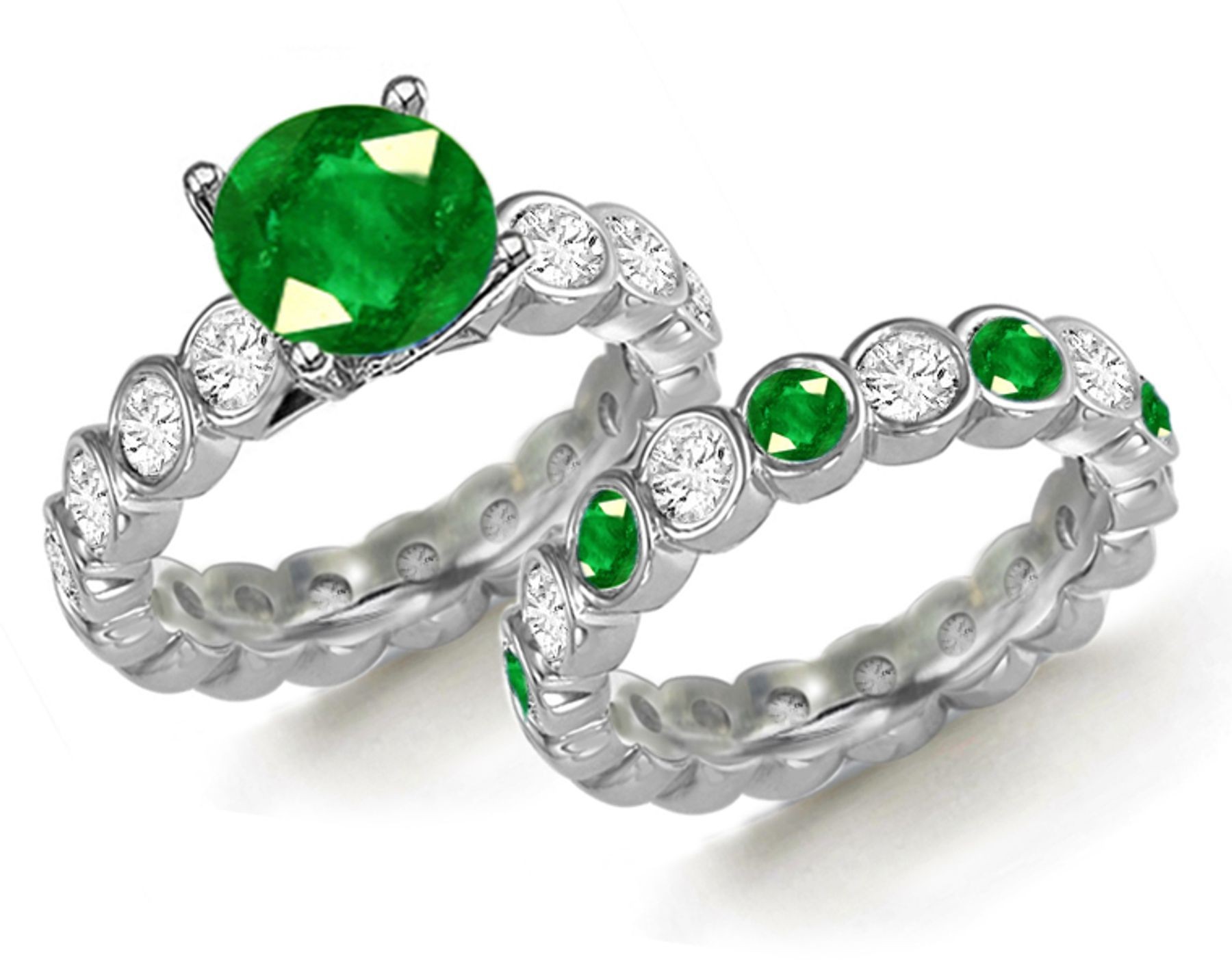 LATEST PRODUCTS: 14k Gold & Platinum Bezel Set Emerald Diamond Engagement Ring & Bezel Set Band Free Ship Return