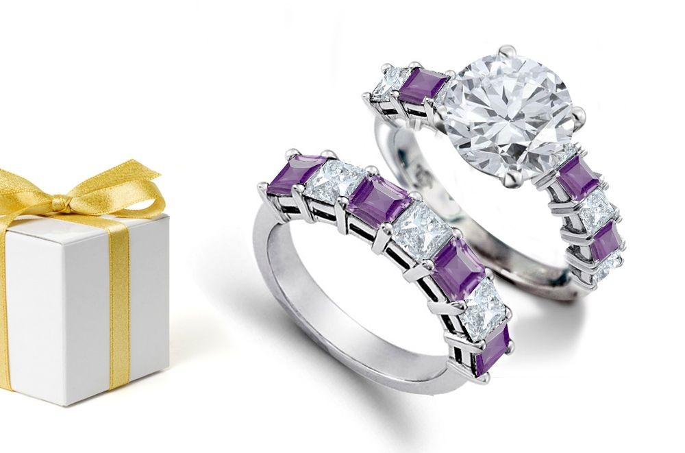 The Sapphire - Birthstones & Gemstones: 14K Yellow Gold Round Diamonds & Sapphires Bridal Mani Mala Set