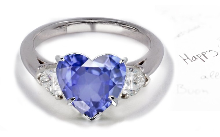 Heart-Shaped Blue tones: Fashioned in The Form of Rich Hue Butterfly 3 Stone Pear Diamond & Heart Fine Blue Sapphire Ring in White Gold