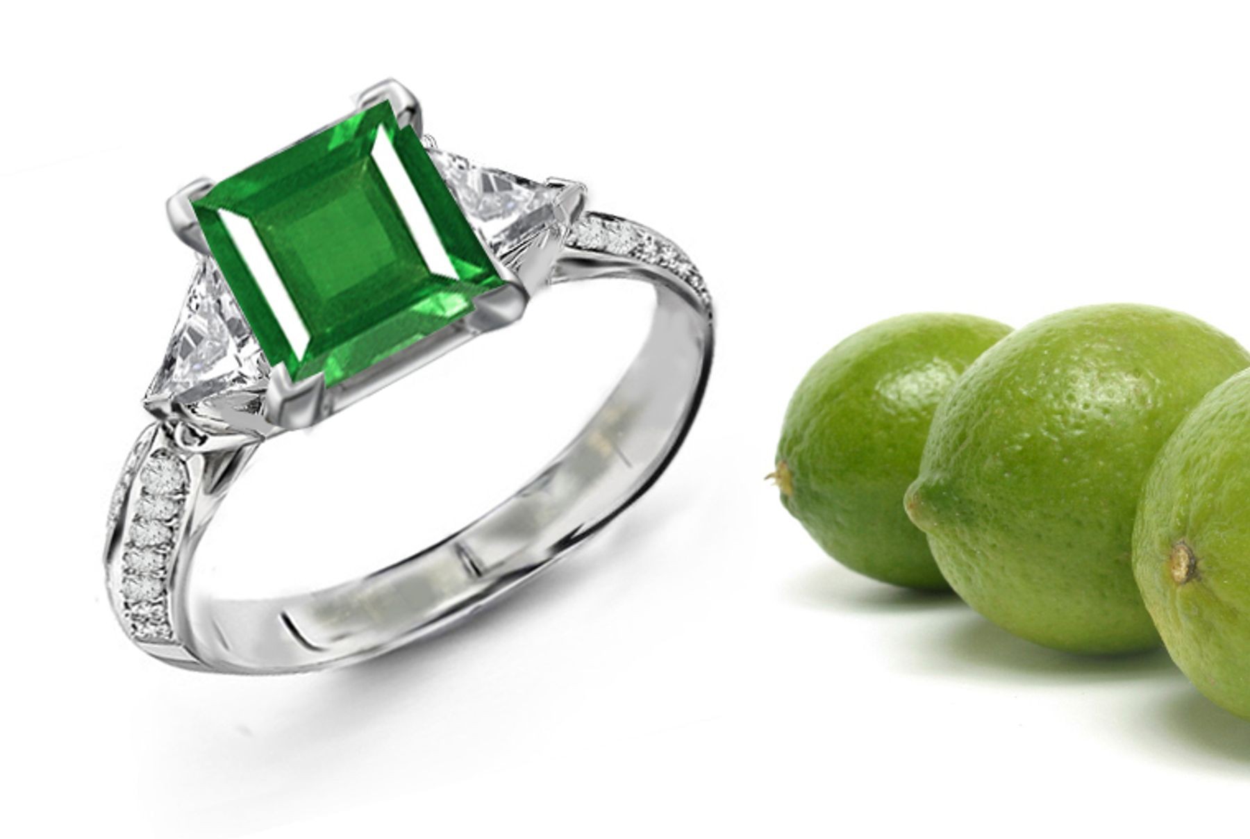 Stylistic Compositions: This Ring Features 3 Stone Trillion Diamond & Square Emerald in a Stylish Arranged Stucture