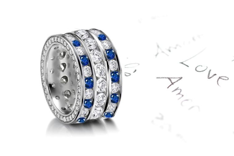 Huge Sapphire Diamond Eternity Diamond White Gold Ring