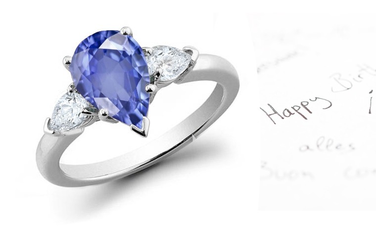 Its Ruddy Glow Lit: Three Stone Pears Sapphire & Pears Diamond Pears Ring with Soft Velvety Sheen in Light & Shade